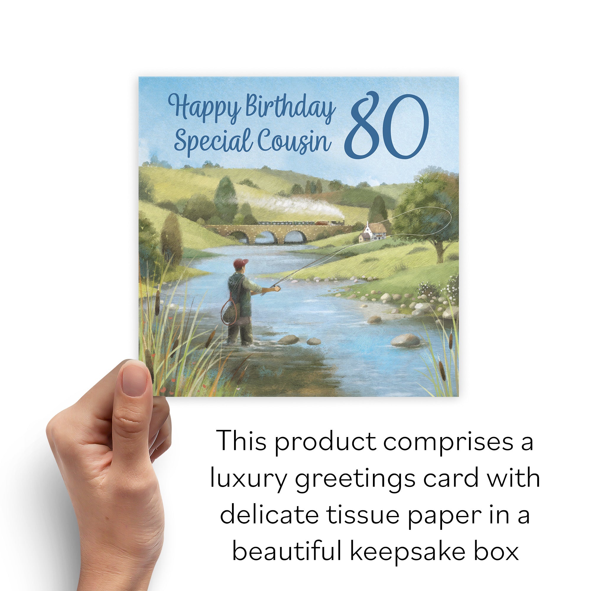 Boxed 80th Cousin Fly Fishing Birthday Card Milo's Gallery - Default Title (B0D5YWN9QB)