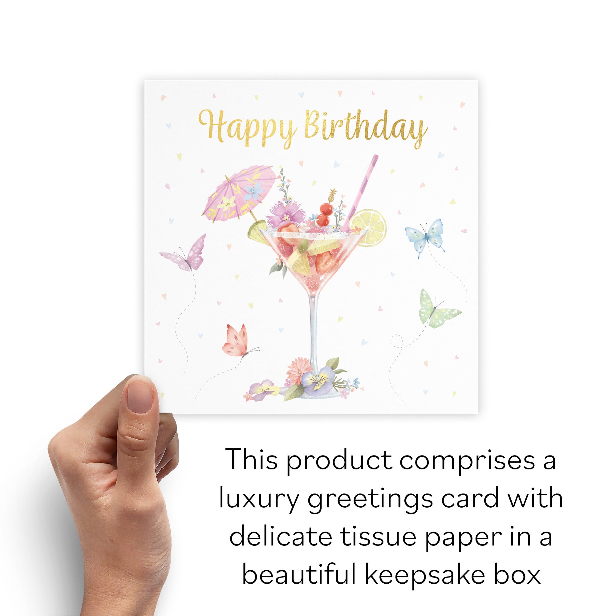 Boxed Pink Cocktail And Butterflies Birthday Card Gold Foil Milo's Gallery - Default Title (B0D5YXR6QY)