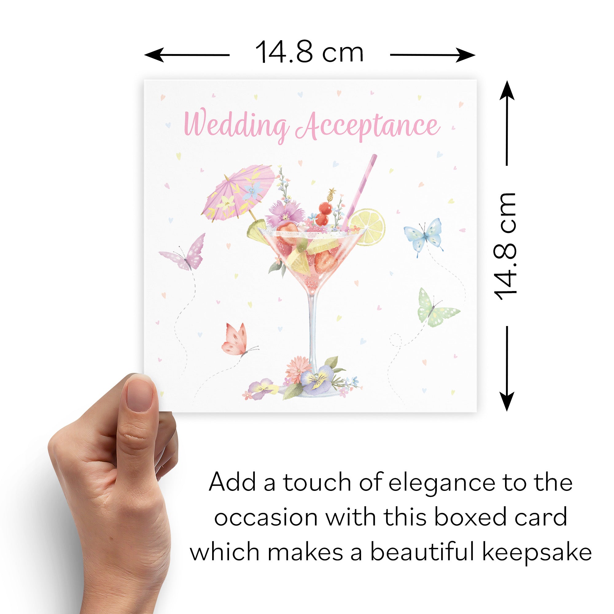 Boxed Pink Cocktail And Butterflies Wedding Acceptance Card Milo's Gallery - Default Title (B0D5YY6RQ8)