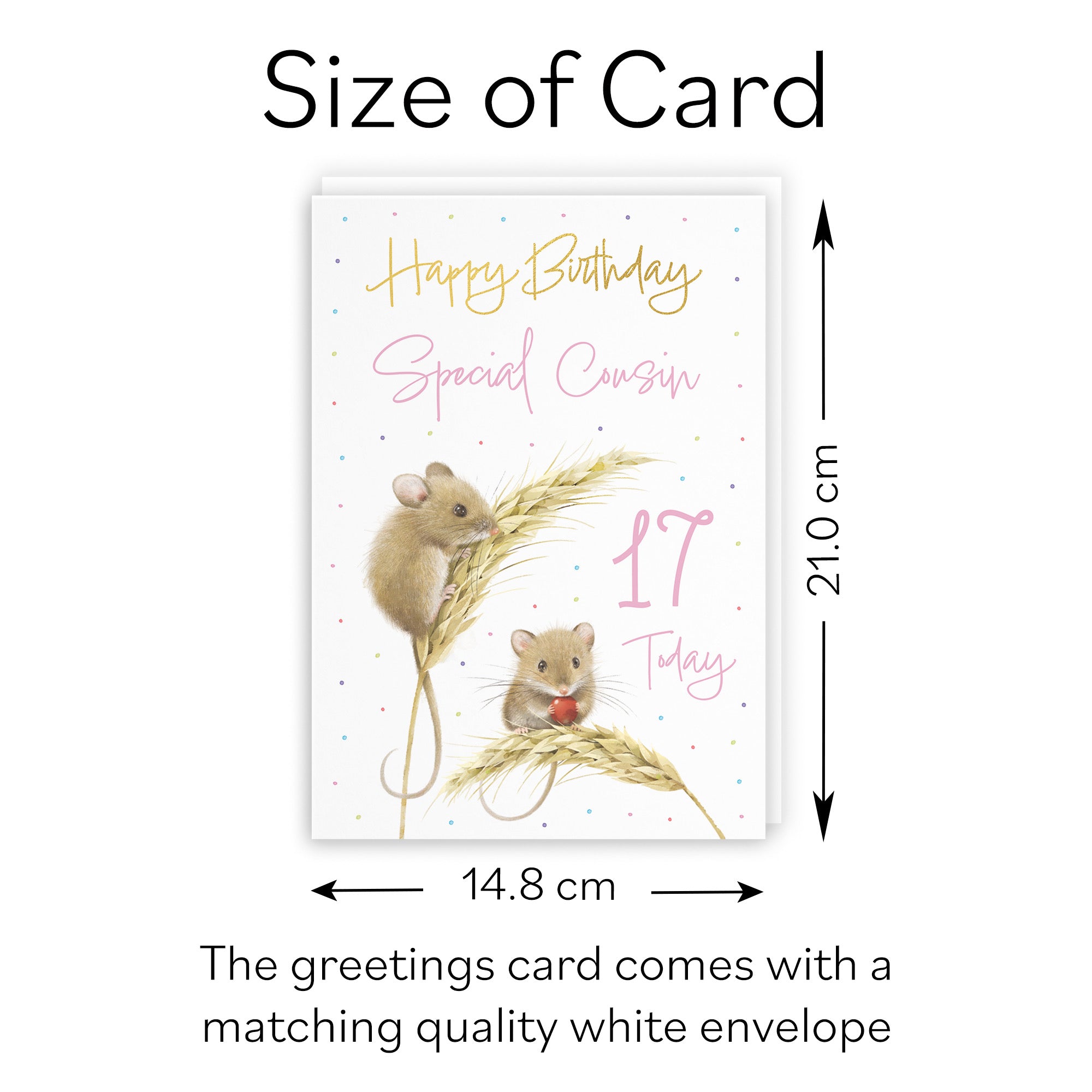 17th Female Cousin Gold Foil Birthday Card Harvest Mice Milo's Gallery - Default Title (B0DG33KCJV)