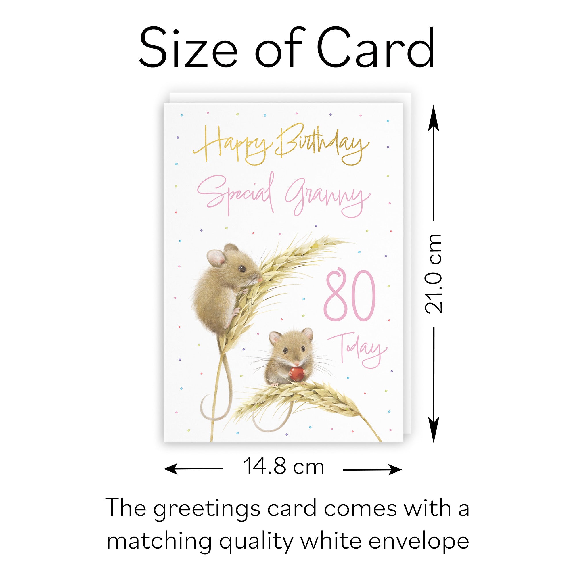 80th Granny Gold Foil Birthday Card Harvest Mice Milo's Gallery - Default Title (B0DG343QW2)