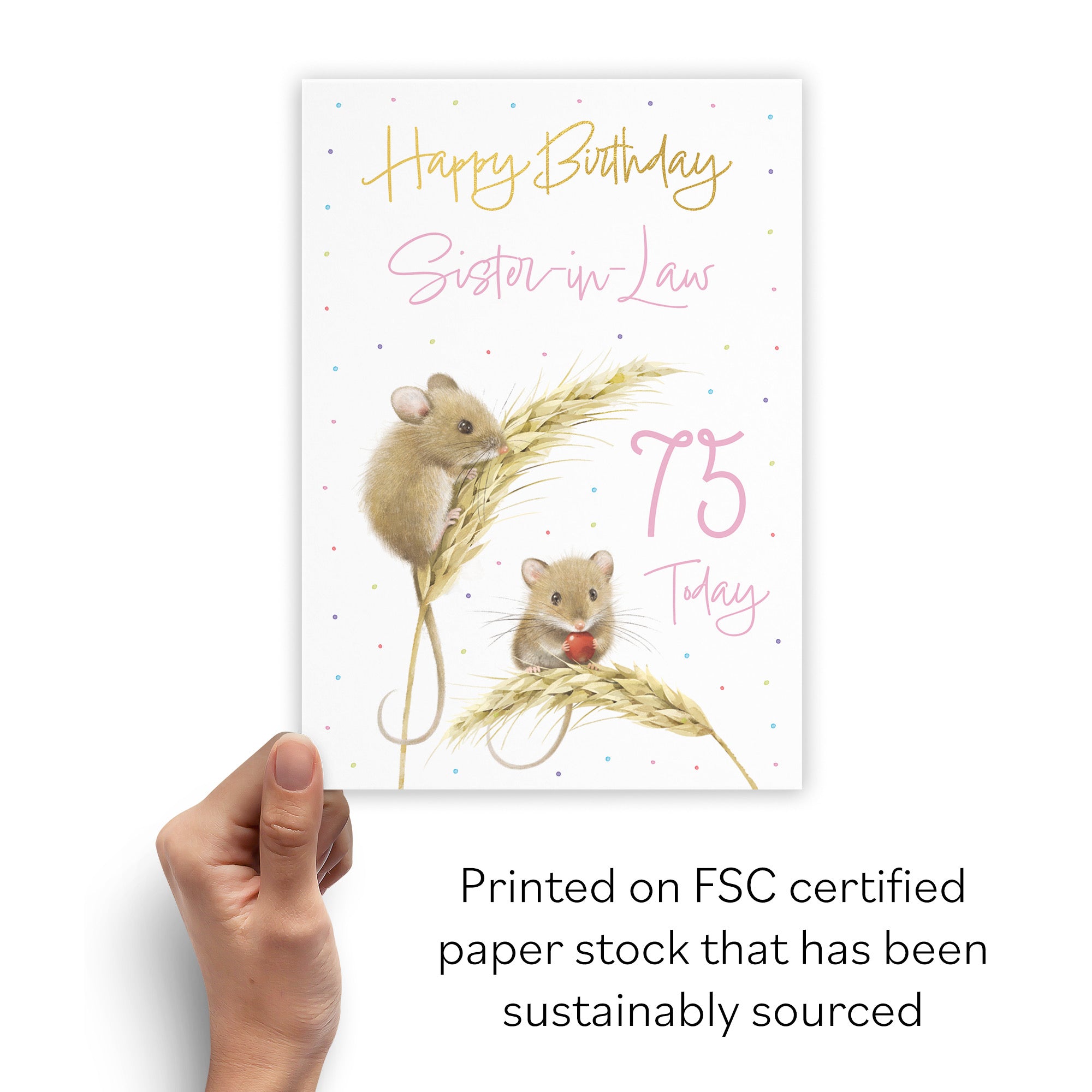 75th Sister In Law Gold Foil Birthday Card Harvest Mice Milo's Gallery - Default Title (B0DG34PGNF)