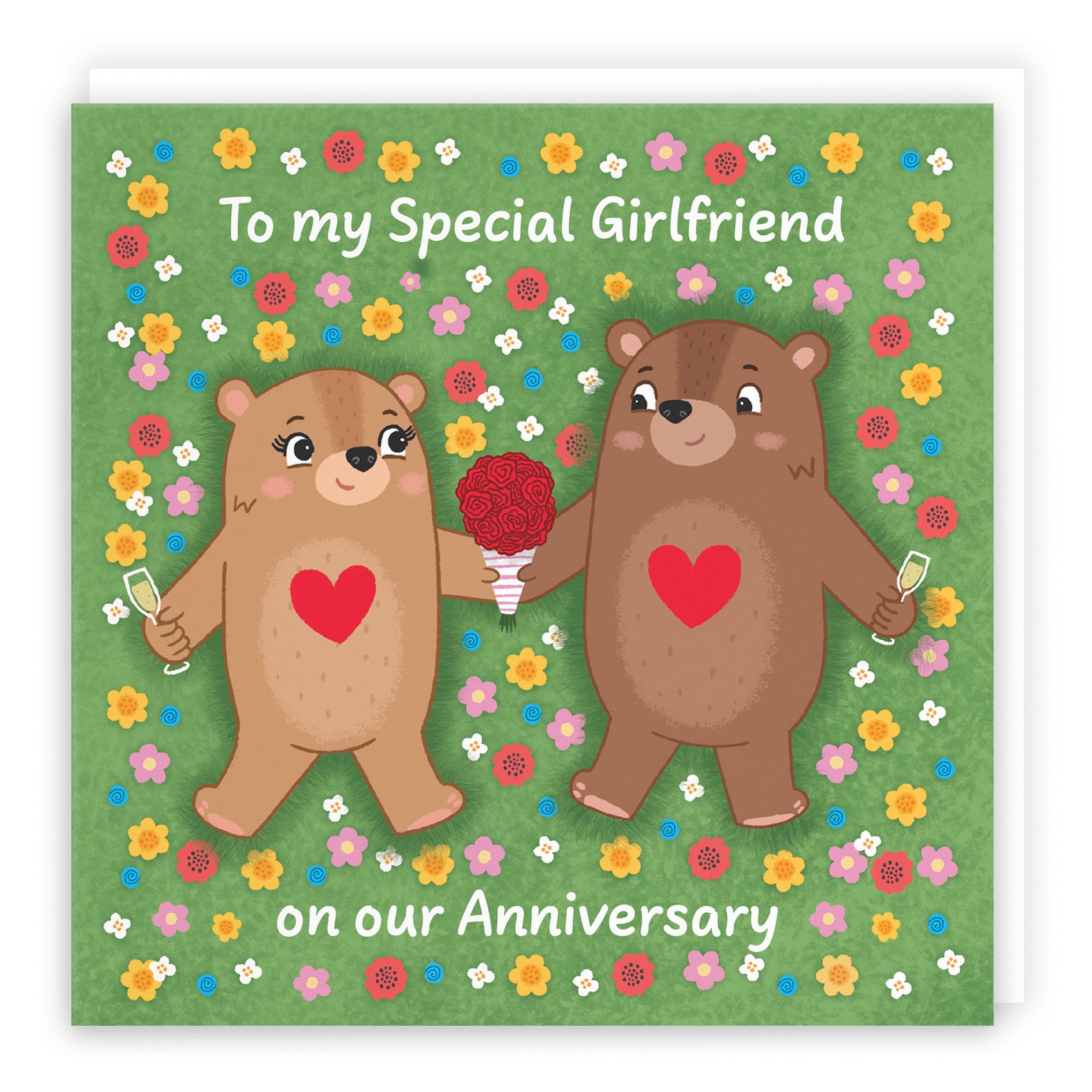 Girlfriend Anniversary Card Flowery Bears Love Story - Default Title (B0DHW78F56)