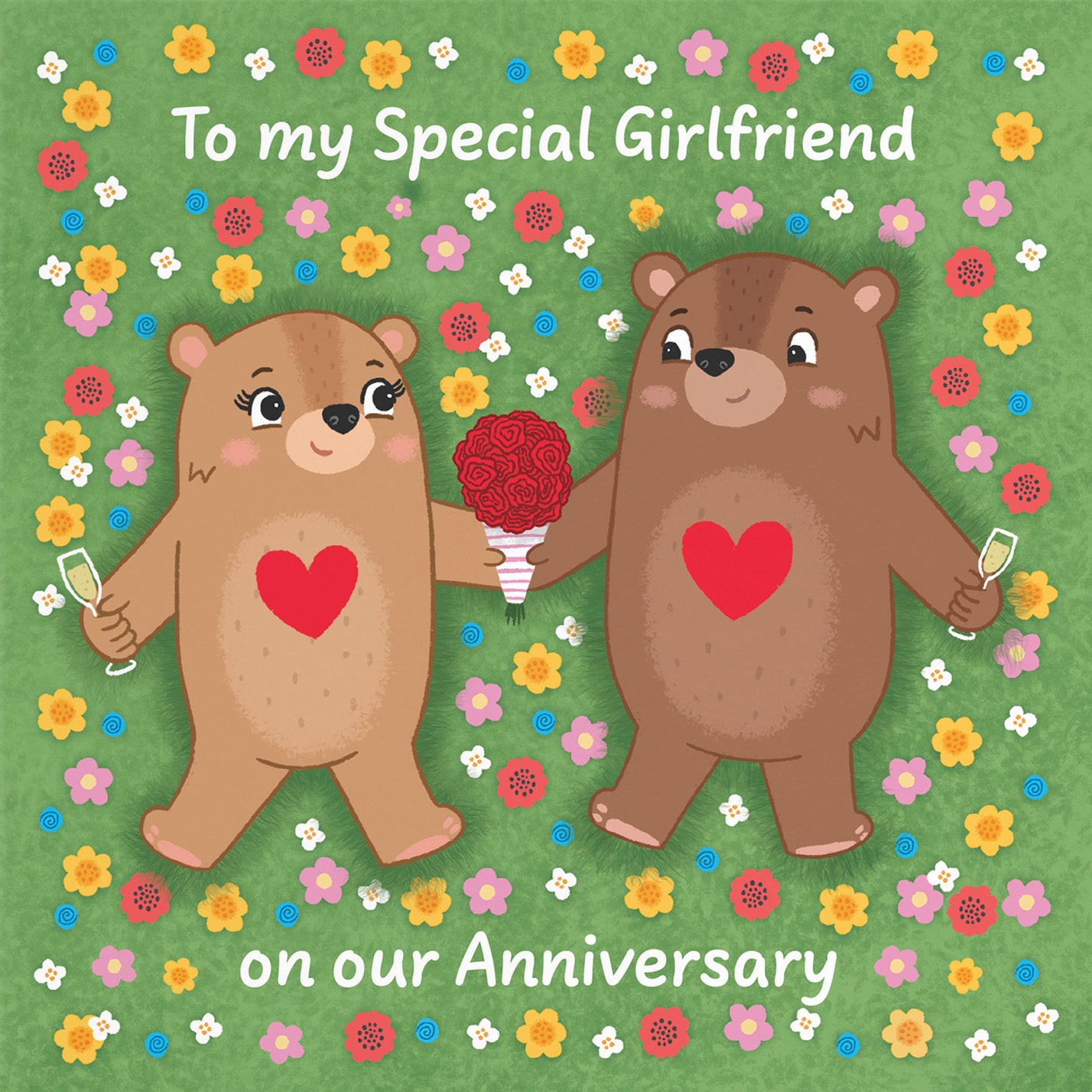 Girlfriend Anniversary Card Flowery Bears Love Story - Default Title (B0DHW78F56)