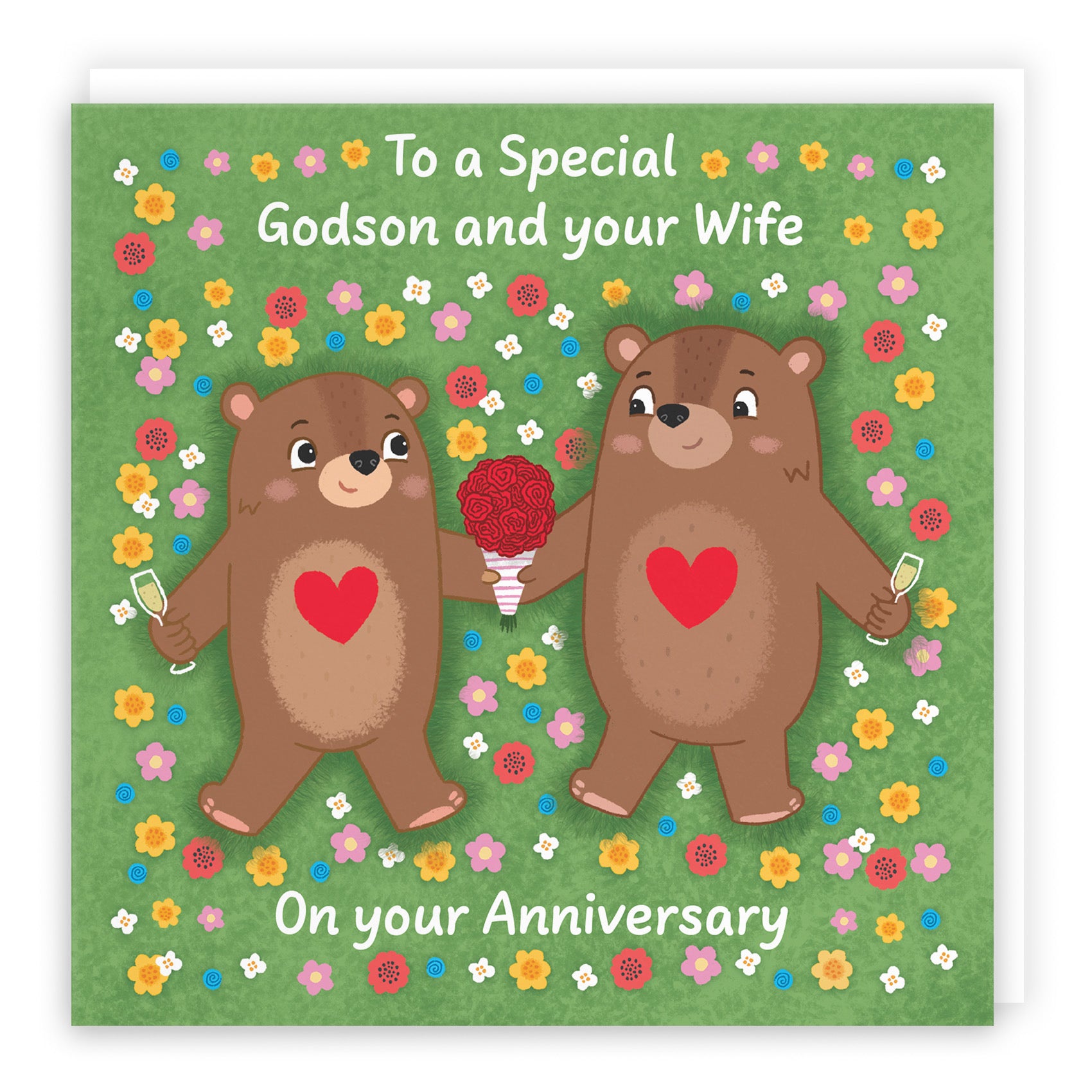 Godson And Wife Anniversary Card Flowery Bears Love Story - Default Title (B0DHW7PWC7)