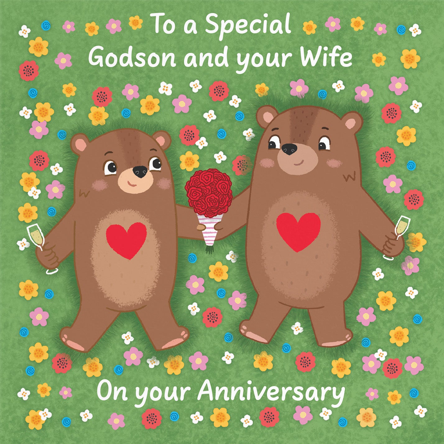 Godson And Wife Anniversary Card Flowery Bears Love Story - Default Title (B0DHW7PWC7)