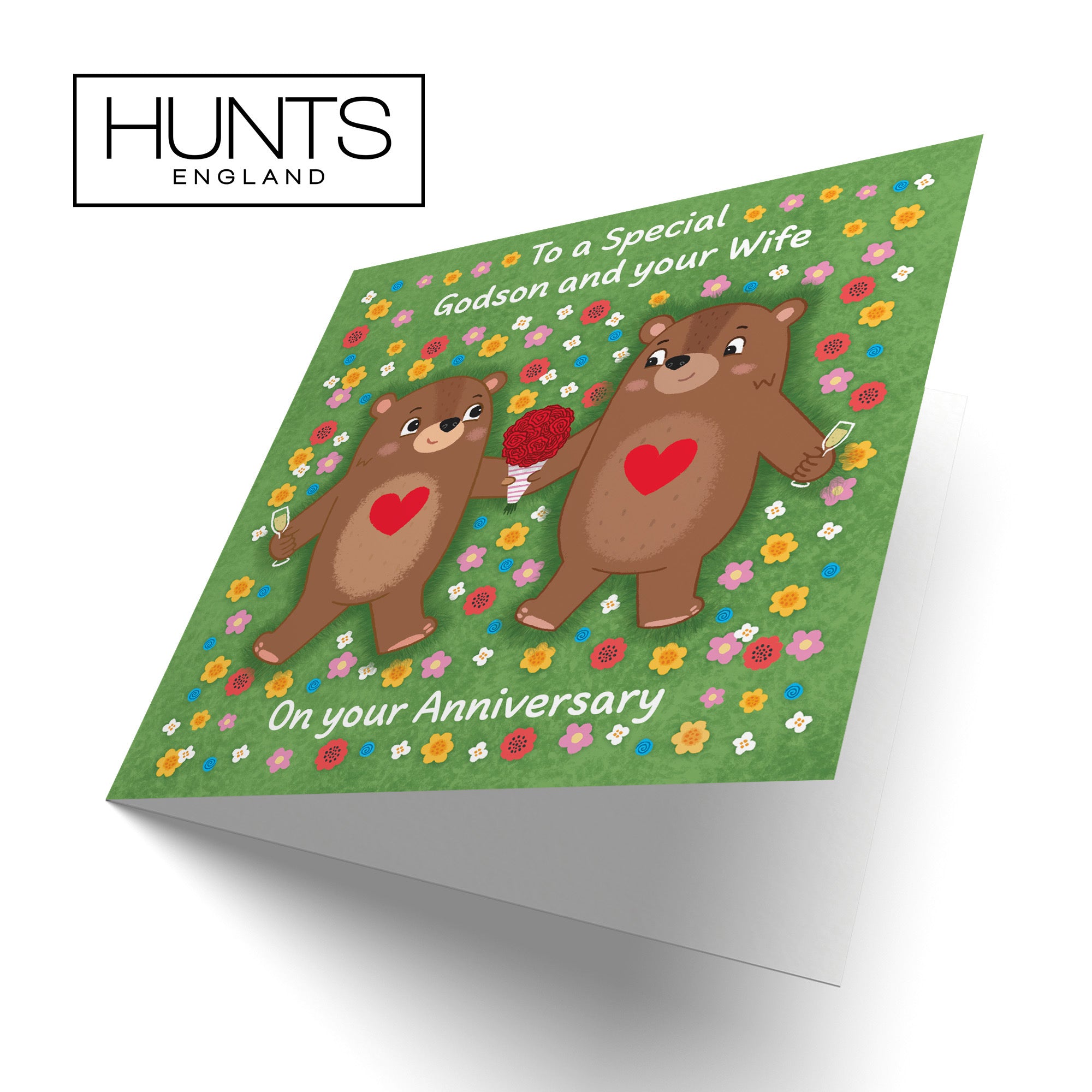 Godson And Wife Anniversary Card Flowery Bears Love Story - Default Title (B0DHW7PWC7)