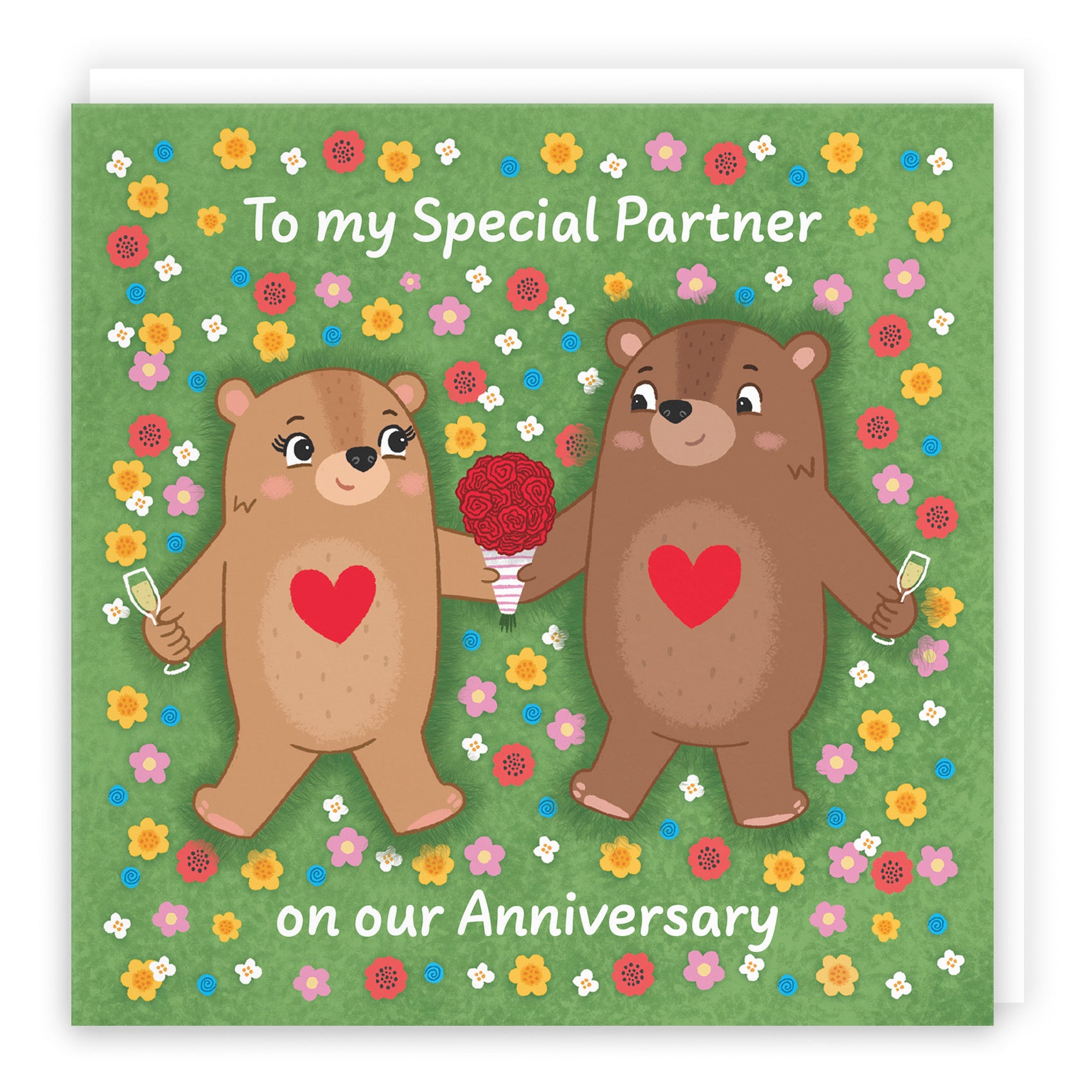 Partner Anniversary Card Flowery Bears Love Story - Default Title (B0DHW7V1GX)