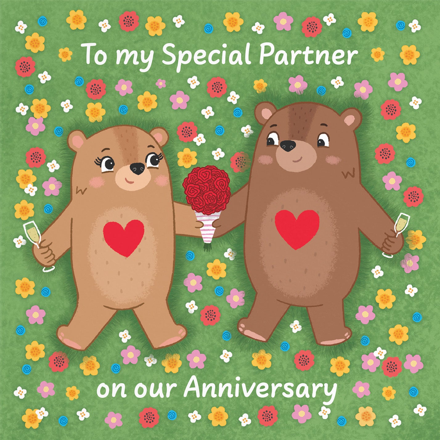 Partner Anniversary Card Flowery Bears Love Story - Default Title (B0DHW7V1GX)