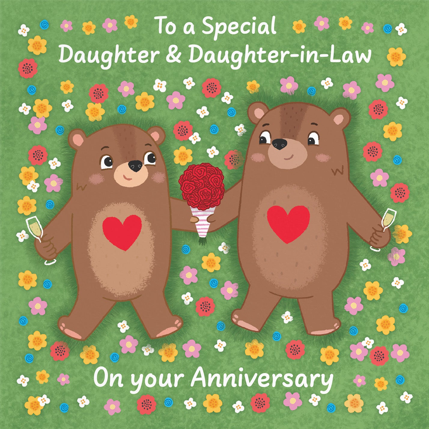 Daughter And Daughter In Law Anniversary Card Flowery Bears Love Story - Default Title (B0DHW7YBJQ)