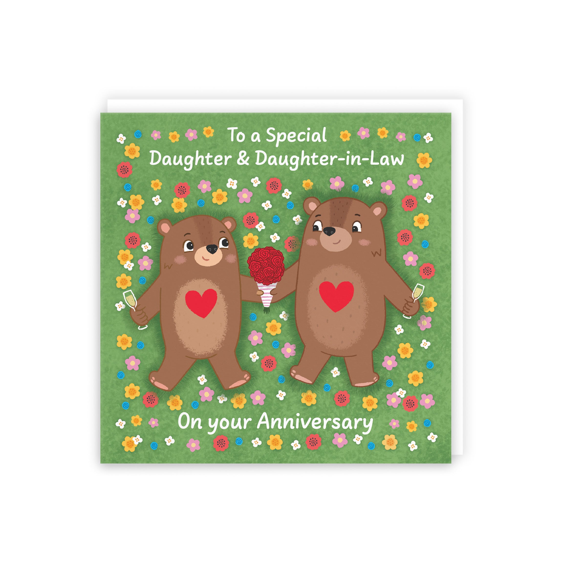 Daughter And Daughter In Law Anniversary Card Flowery Bears Love Story - Default Title (B0DHW7YBJQ)