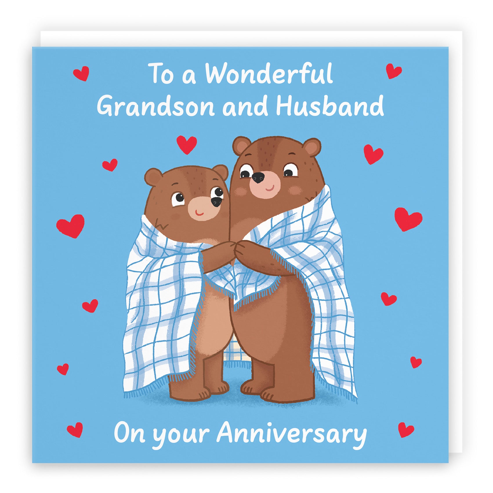 Grandson And Husband Anniversary Card Snuggly Bears Love Story - Default Title (B0DHW8TL9K)