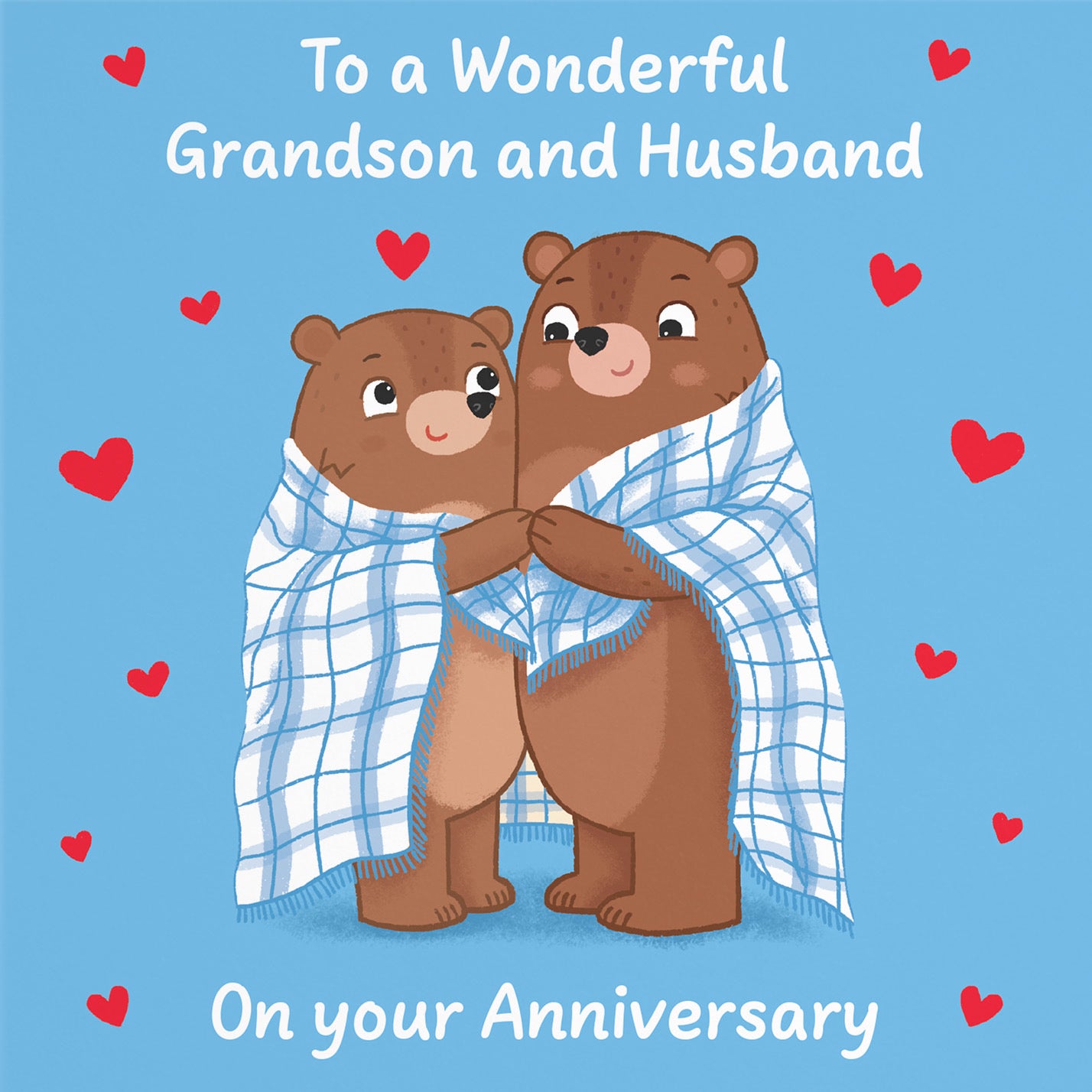 Grandson And Husband Anniversary Card Snuggly Bears Love Story - Default Title (B0DHW8TL9K)