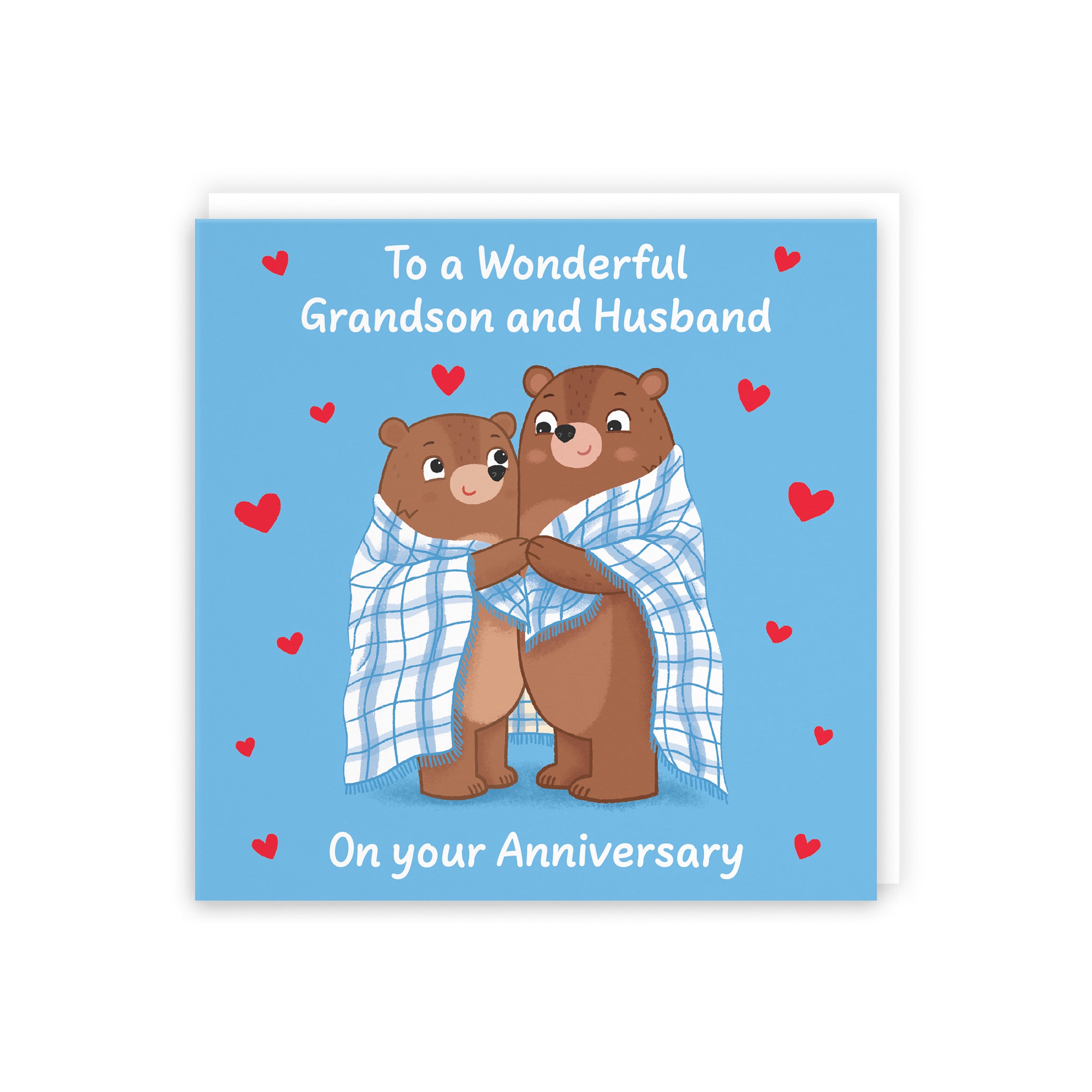 Grandson And Husband Anniversary Card Snuggly Bears Love Story - Default Title (B0DHW8TL9K)