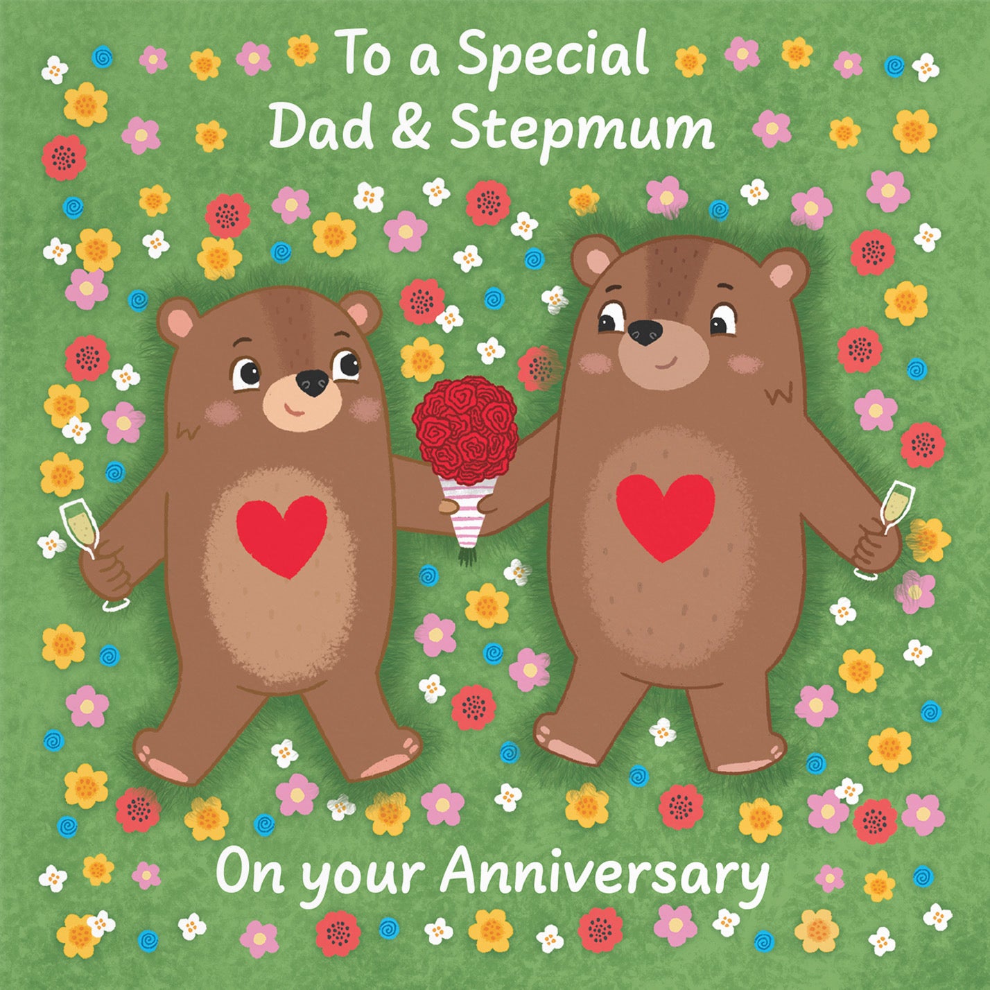 Dad And Stepmum Anniversary Card Flowery Bears Love Story - Default Title (B0DHW8X19C)