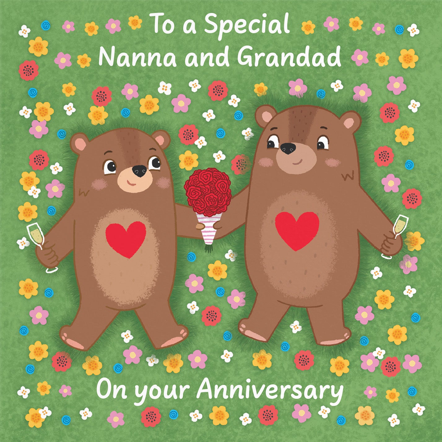 Nanna And Grandad Anniversary Card Flowery Bears Love Story - Default Title (B0DHW8XRSQ)