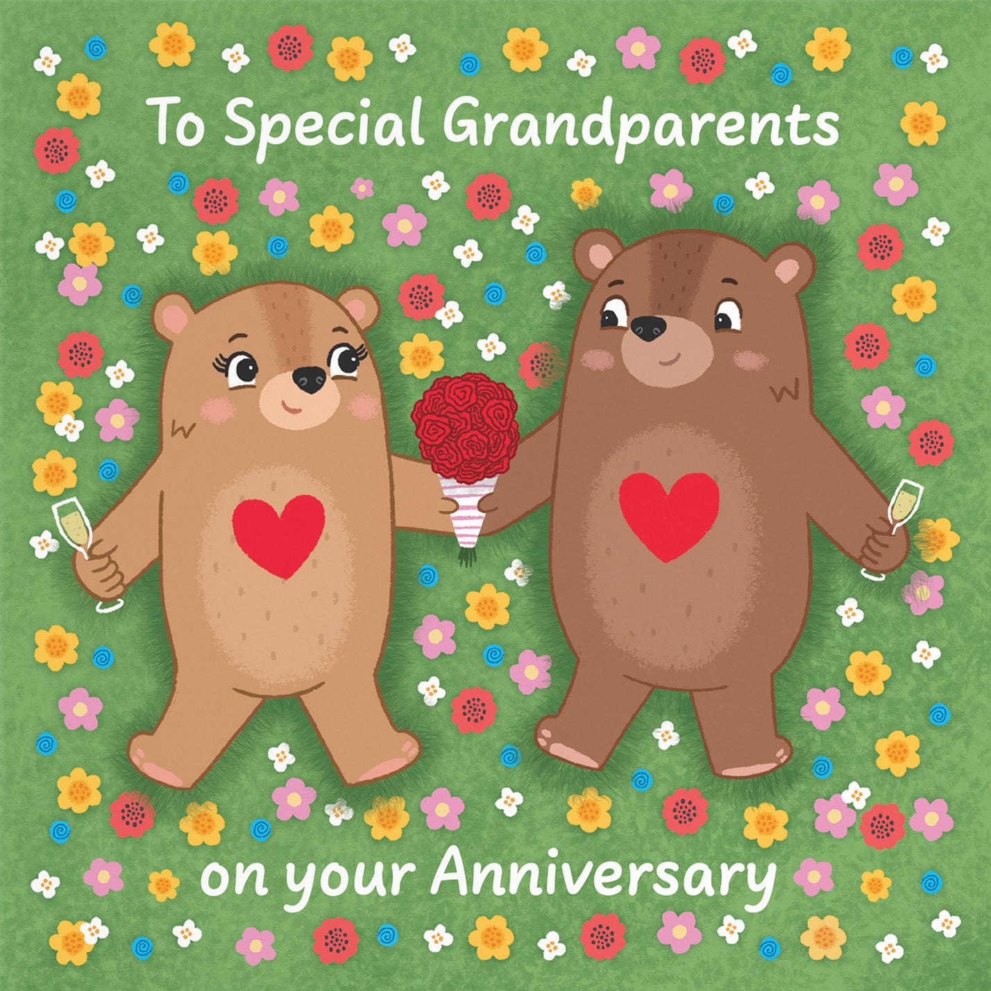 Grandparents Anniversary Card Flowery Bears Love Story - Default Title (B0DHW91LMT)