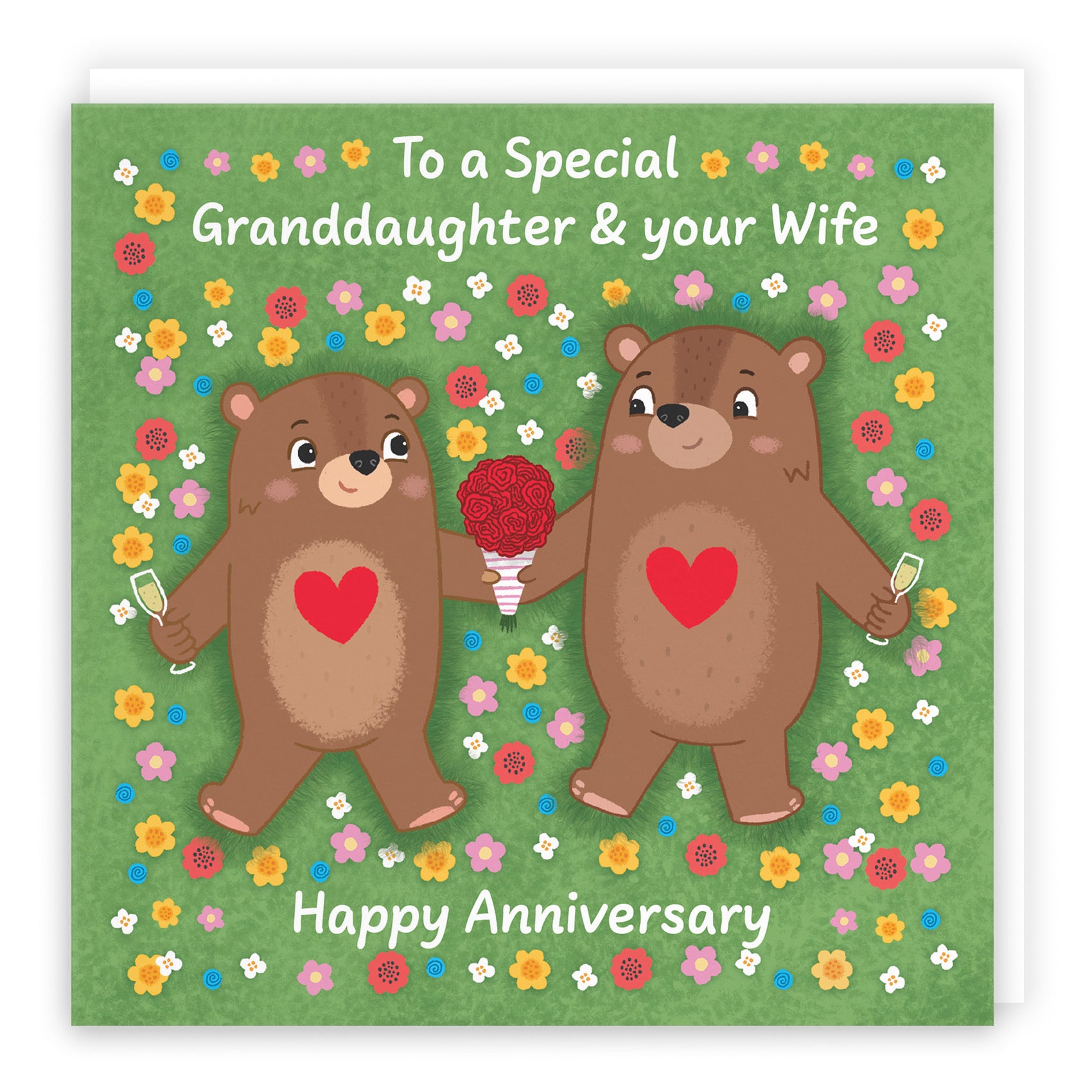 Granddaughter And Wife Anniversary Card Flowery Bears Love Story - Default Title (B0DHW9FG3N)