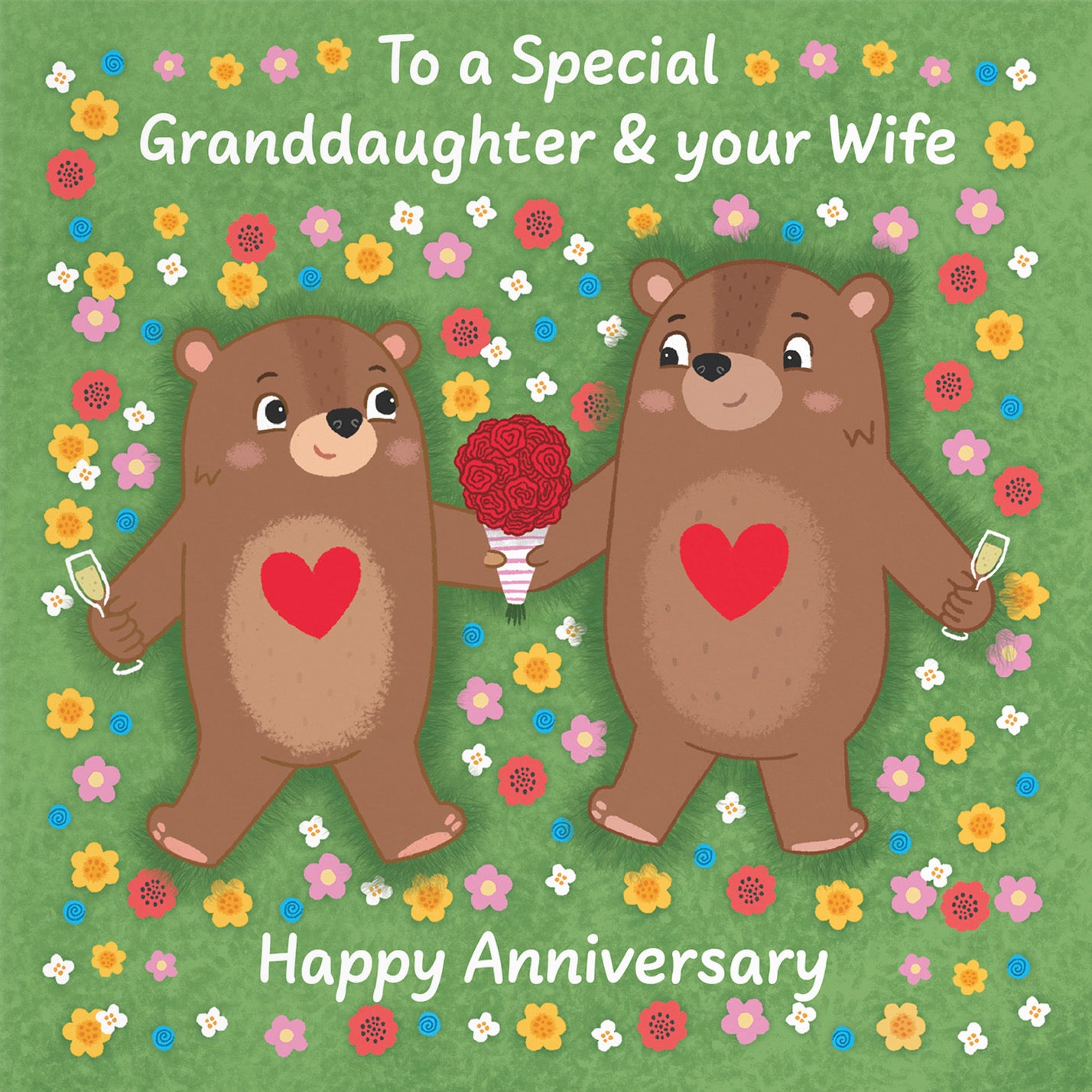 Granddaughter And Wife Anniversary Card Flowery Bears Love Story - Default Title (B0DHW9FG3N)