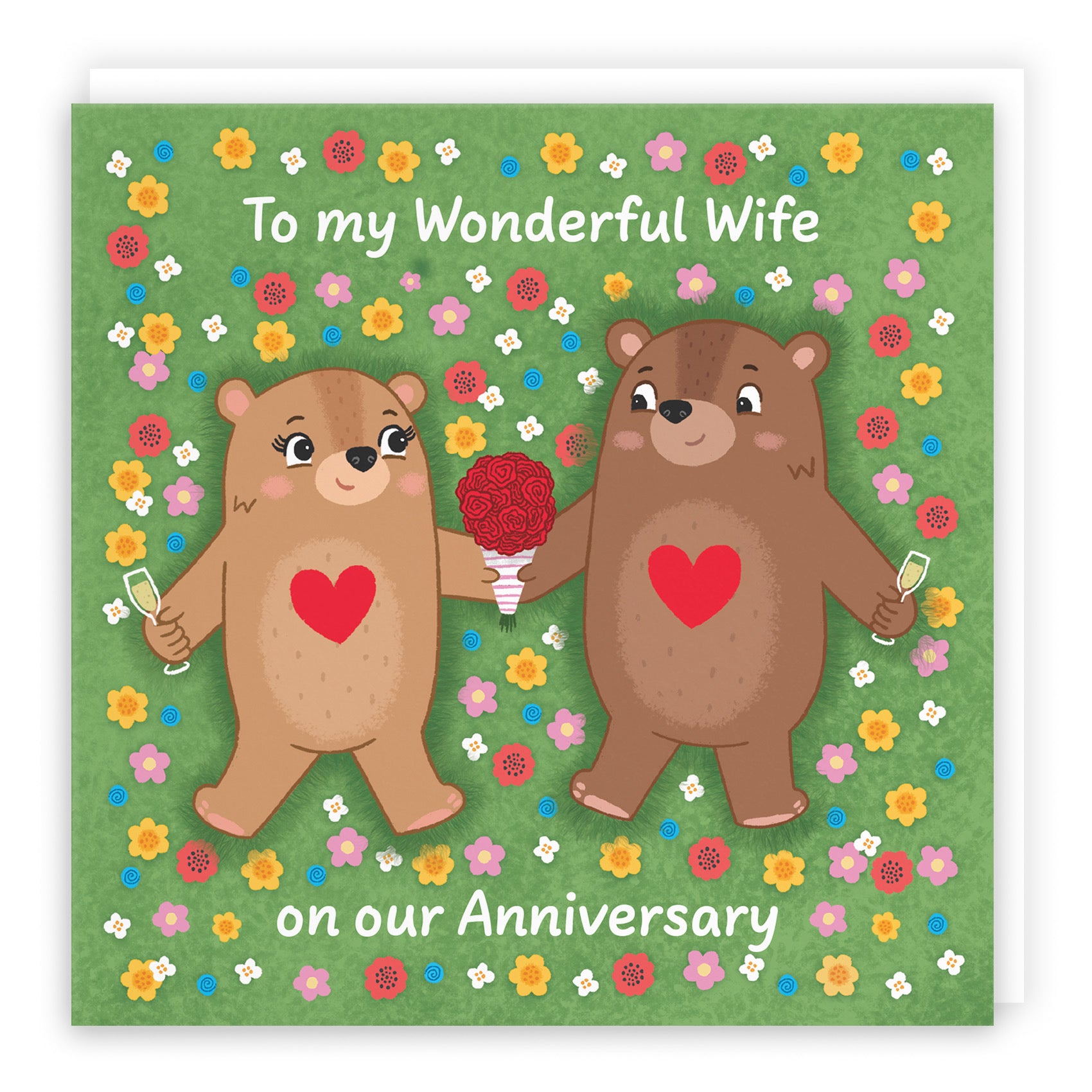 Wife Anniversary Card Flowery Bears Love Story - Default Title (B0DHW9KC68)