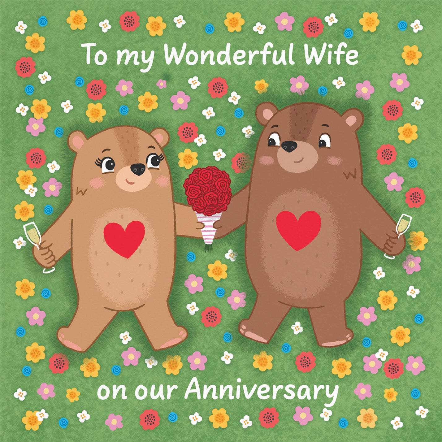 Wife Anniversary Card Flowery Bears Love Story - Default Title (B0DHW9KC68)