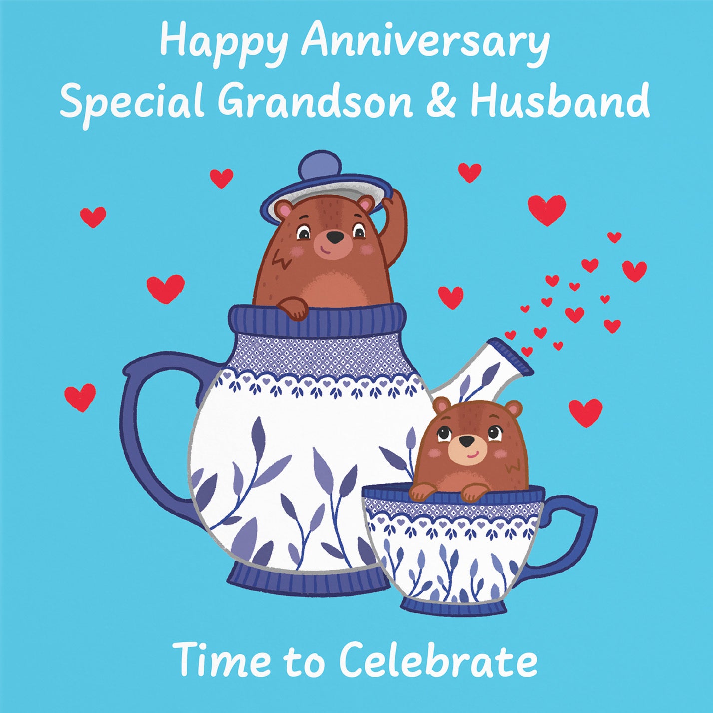 Grandson And Husband Anniversary Card Teapot Love Story - Default Title (B0DHW9L7RB)