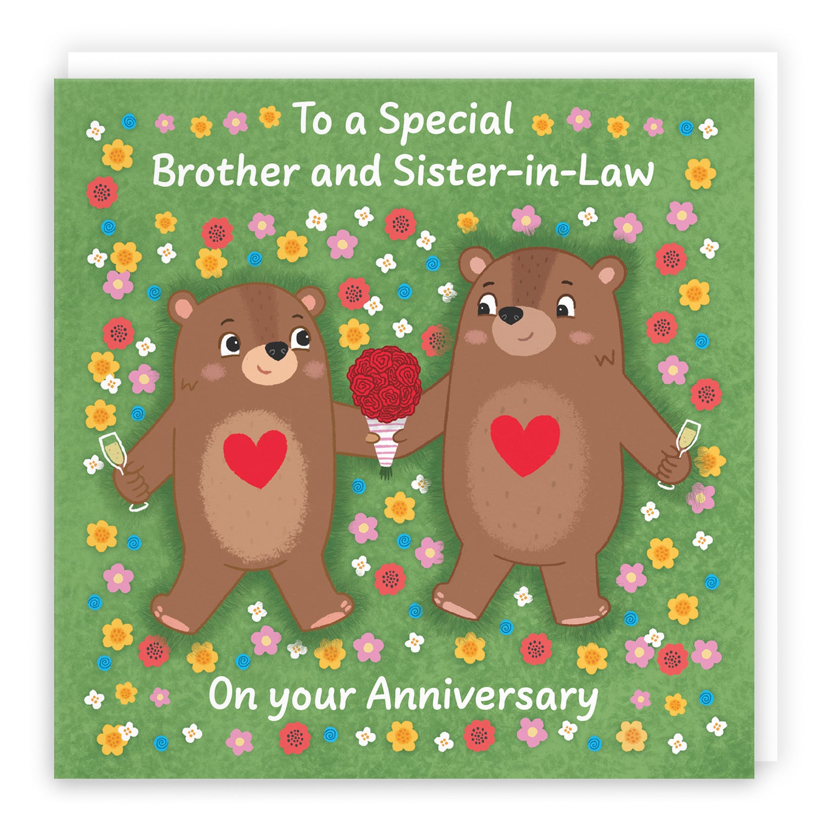 Brother And Sister In Law Anniversary Card Flowery Bears Love Story - Default Title (B0DHW9X1WN)