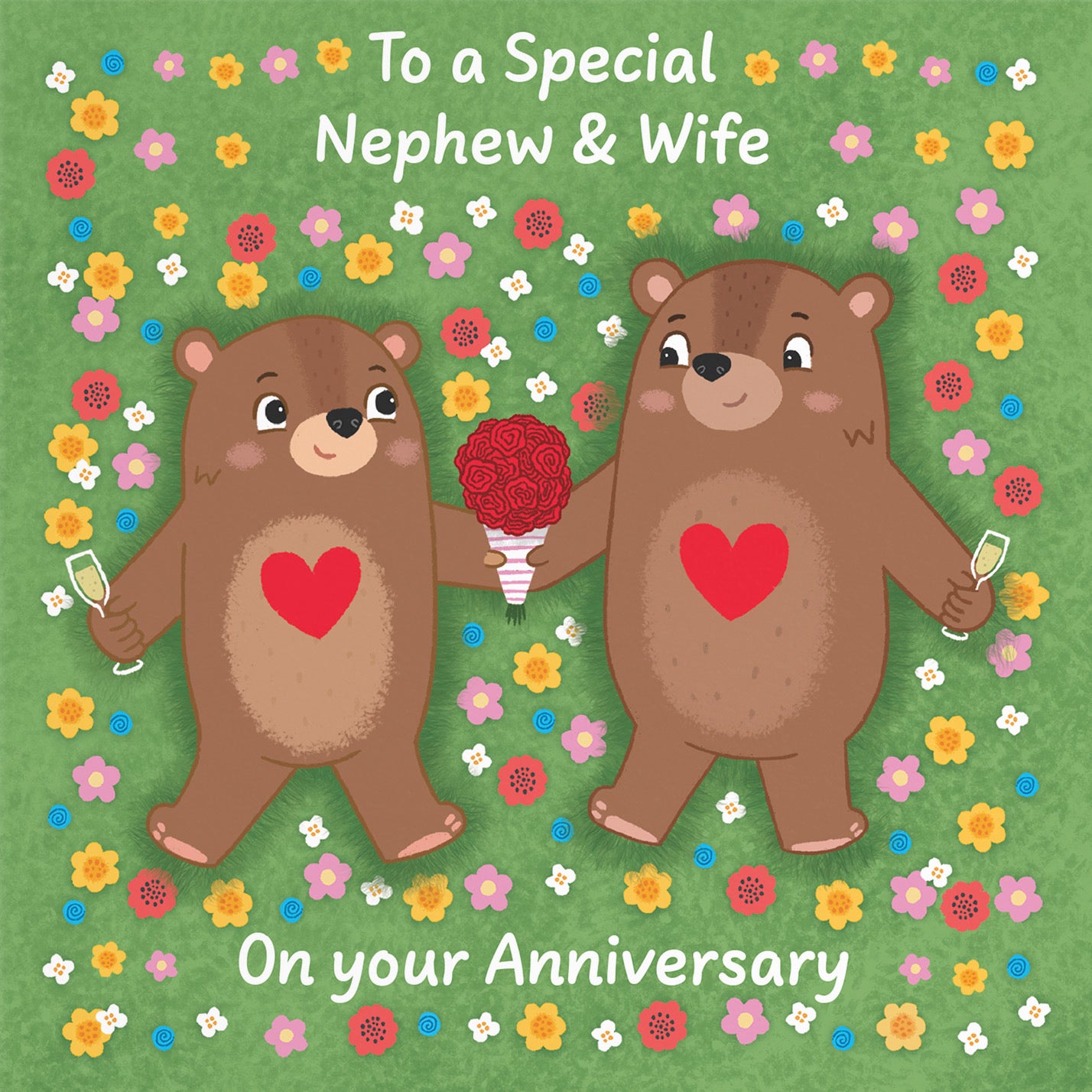 Nephew And Wife Anniversary Card Flowery Bears Love Story - Default Title (B0DHW9Y58Z)