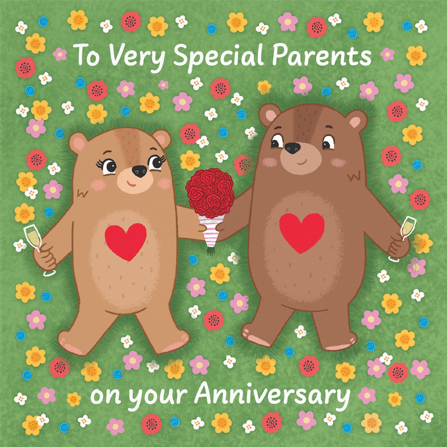 Parents Anniversary Card Flowery Bears Love Story - Default Title (B0DHWB9PF4)