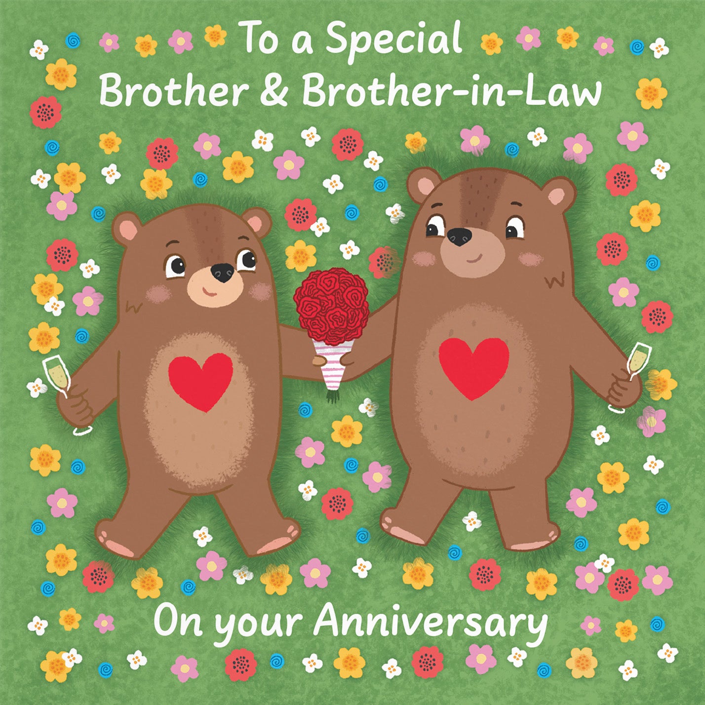 Brother And Brother In Law Anniversary Card Flowery Bears Love Story - Default Title (B0DHWBD4PV)