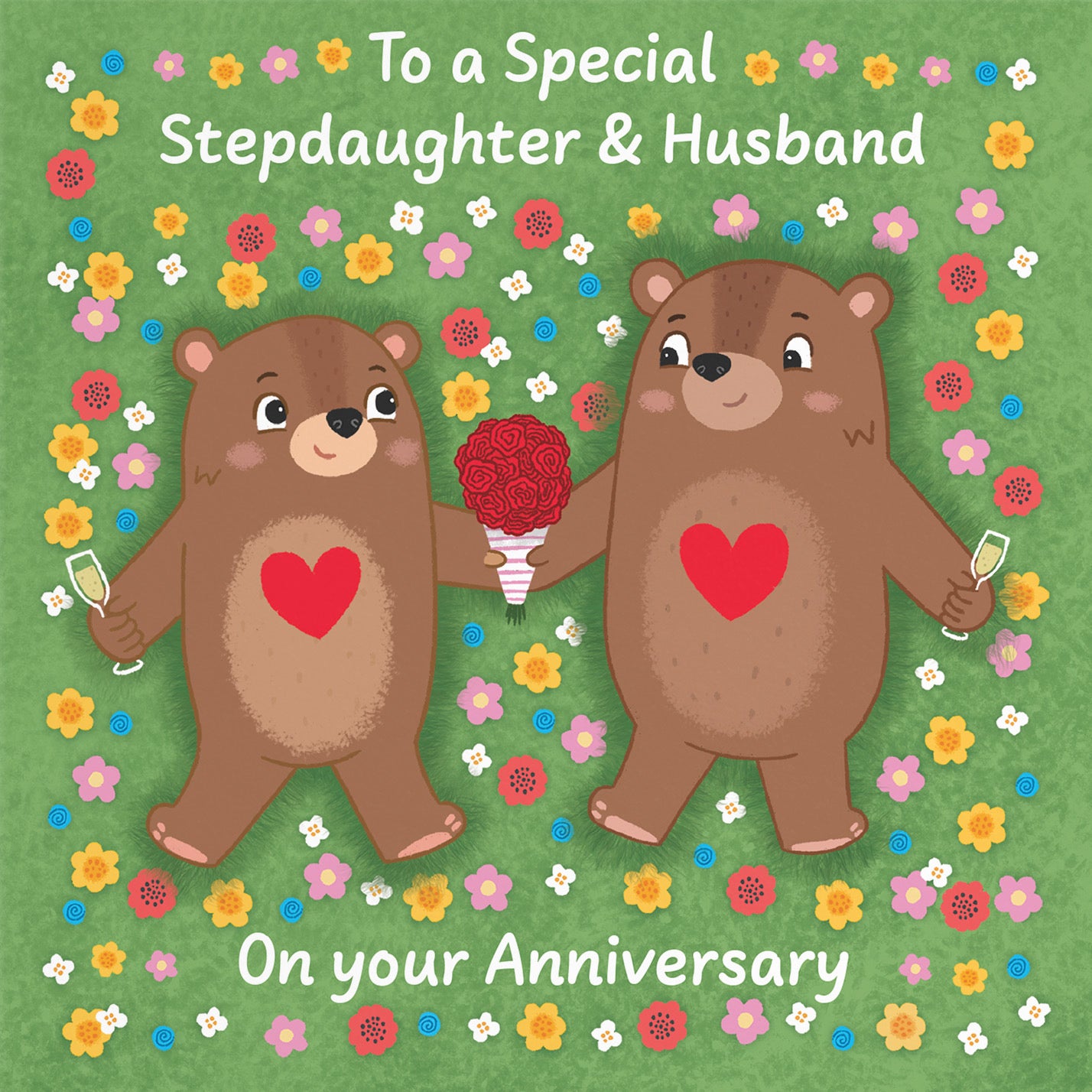 Stepdaughter And Husband Anniversary Card Flowery Bears Love Story - Default Title (B0DHWBJHZ6)