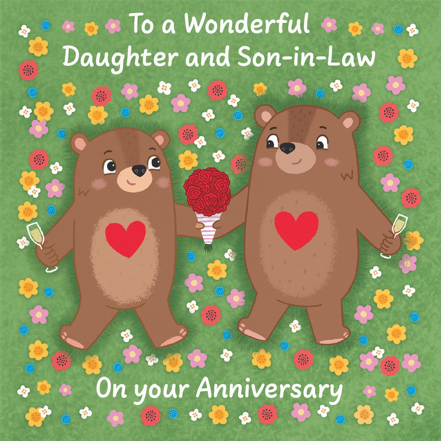 Daughter And Son In Law Anniversary Card Flowery Bears Love Story - Default Title (B0DHWBNVN8)