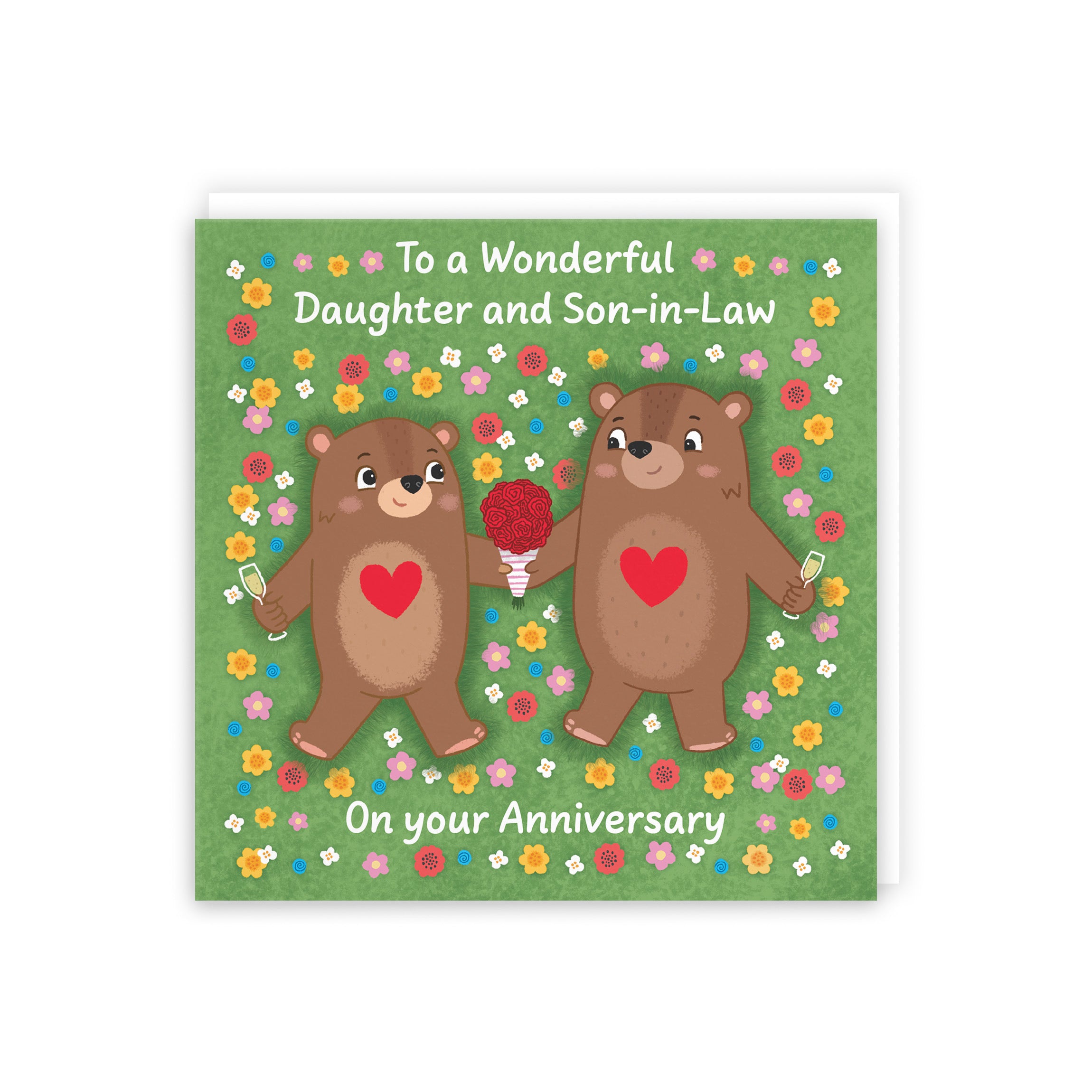 Daughter And Son In Law Anniversary Card Flowery Bears Love Story - Default Title (B0DHWBNVN8)