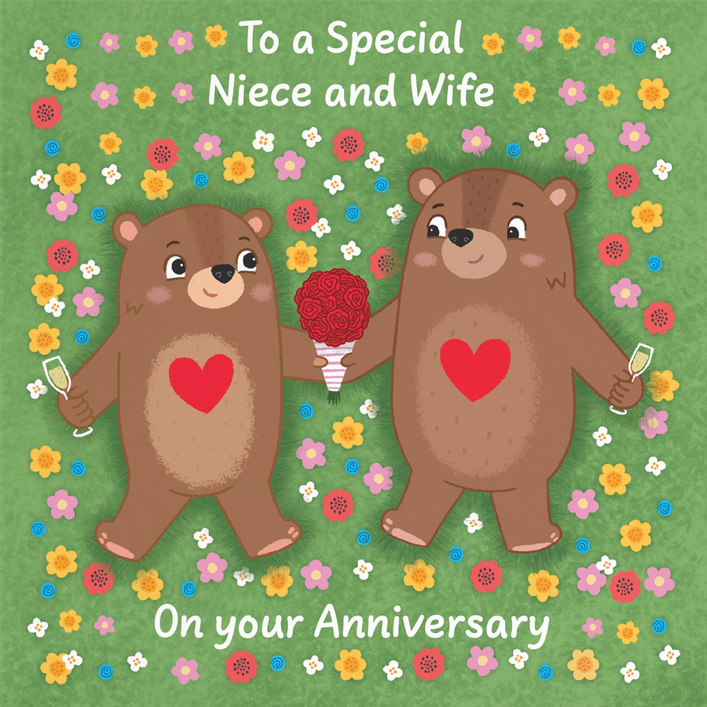 Niece And Wife Anniversary Card Flowery Bears Love Story - Default Title (B0DHWBY868)