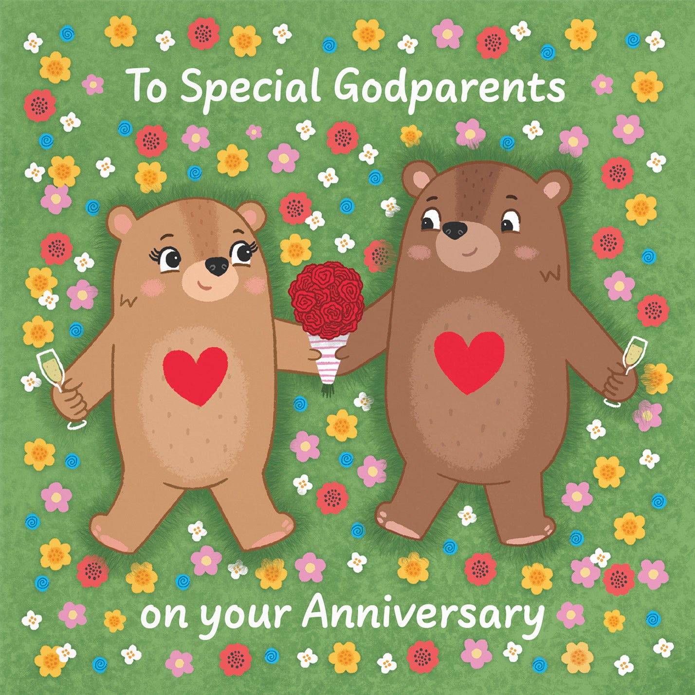 Godparents Anniversary Card Flowery Bears Love Story - Default Title (B0DHWBYSY5)