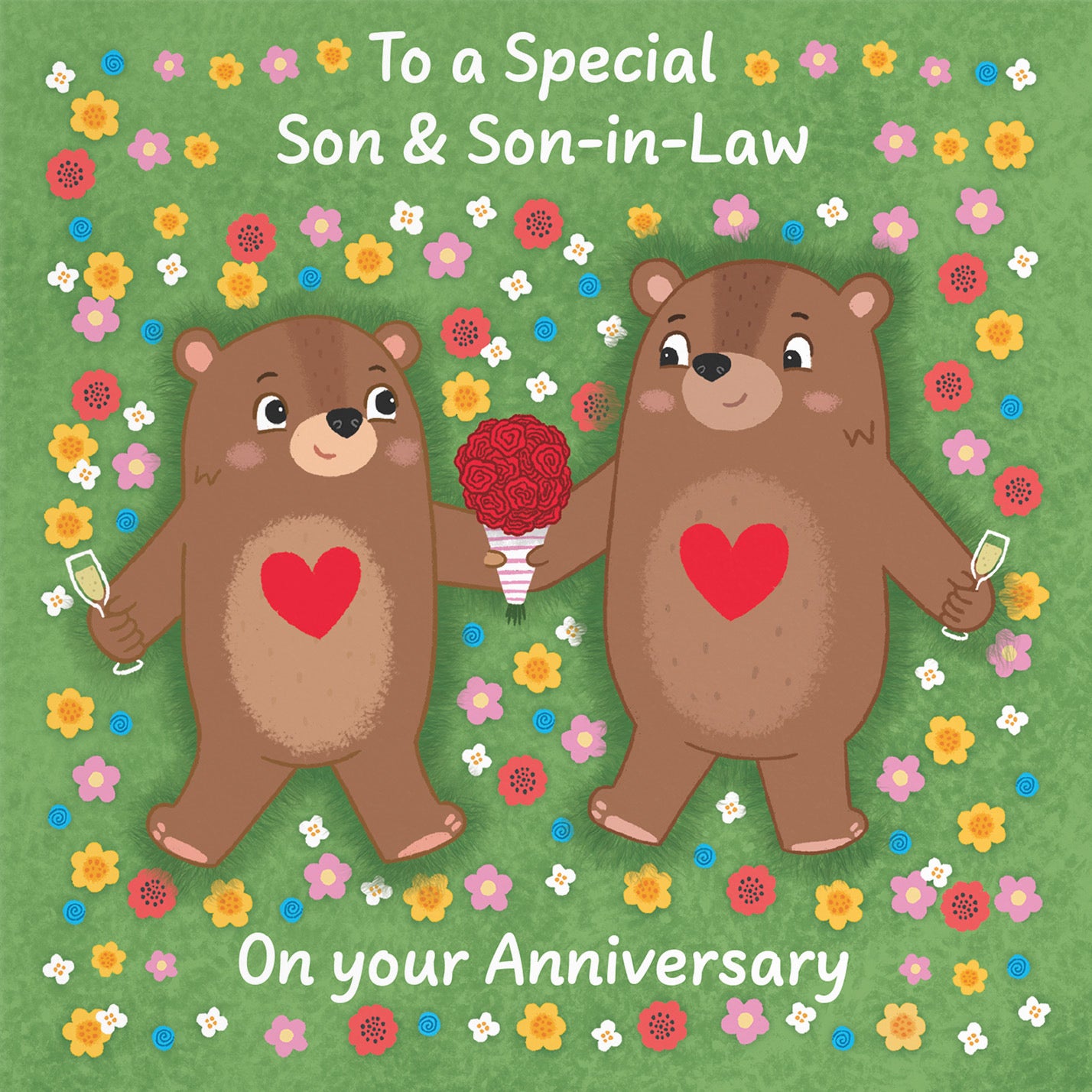 Son And Son In Law Anniversary Card Flowery Bears Love Story - Default Title (B0DHWC81C8)