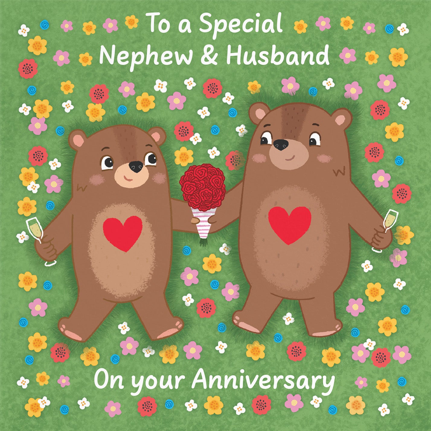 Nephew And Husband Anniversary Card Flowery Bears Love Story - Default Title (B0DHWC9G13)