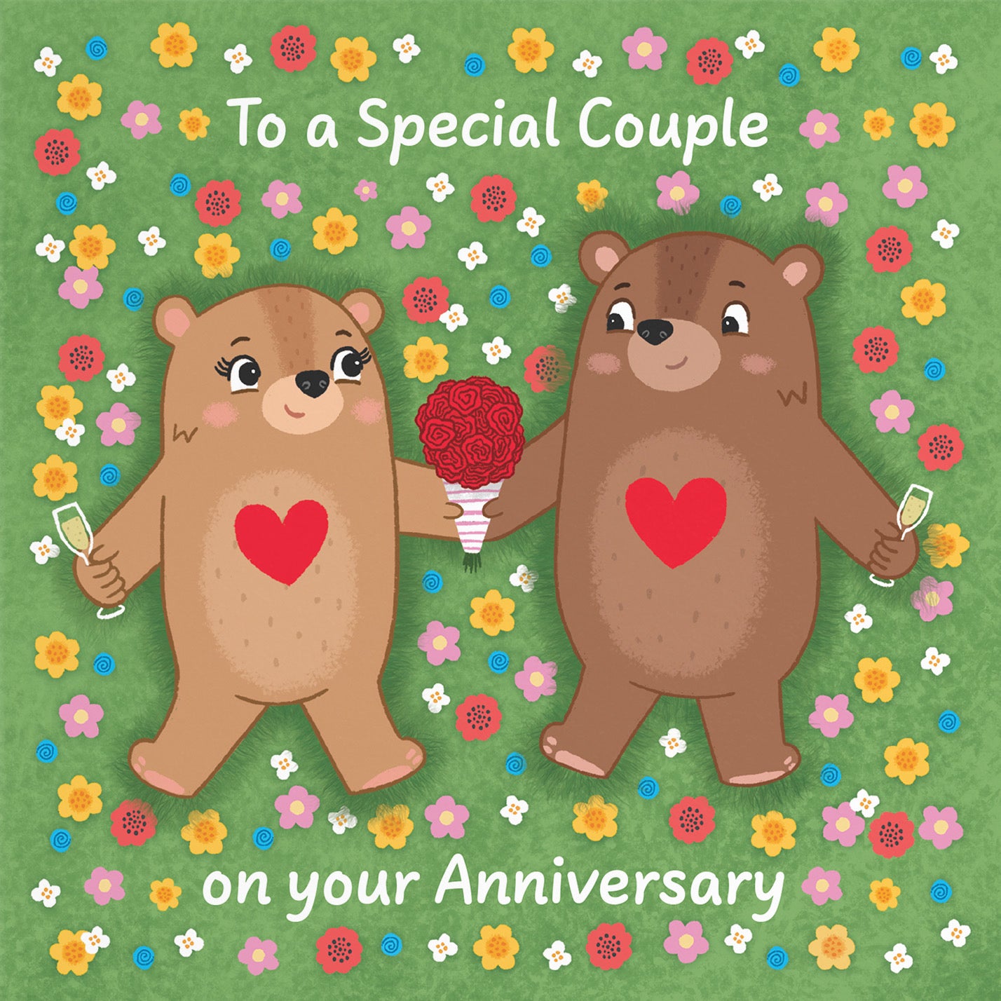 Couple Anniversary Card Flowery Bears Love Story - Default Title (B0DHWCGD54)