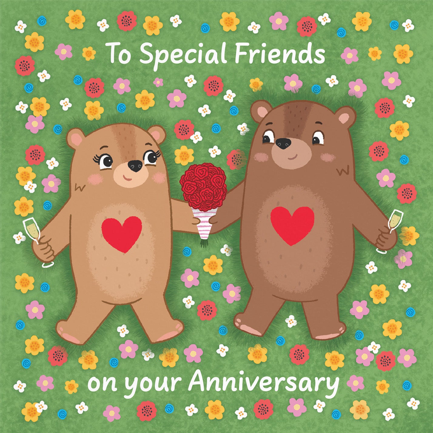 Friends Anniversary Card Flowery Bears Love Story - Default Title (B0DHWCNCMH)