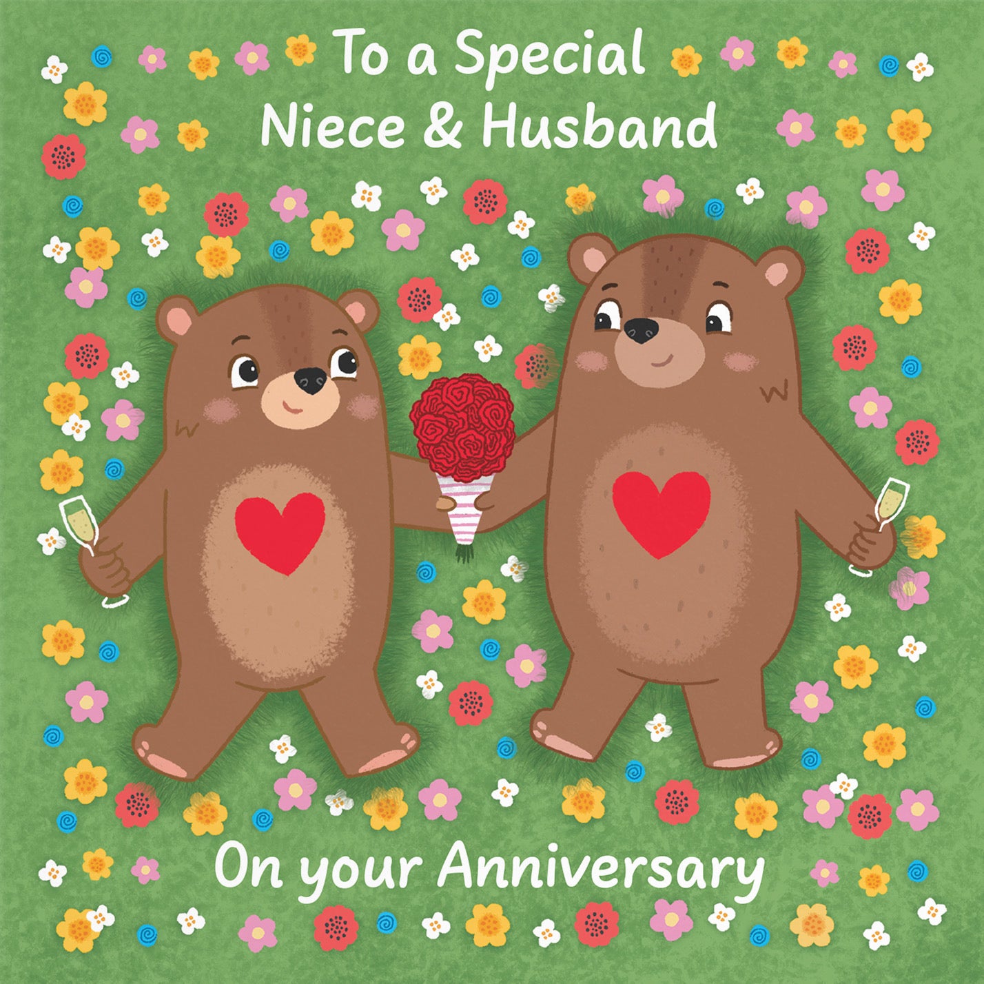 Niece And Husband Anniversary Card Flowery Bears Love Story - Default Title (B0DHWCNCML)