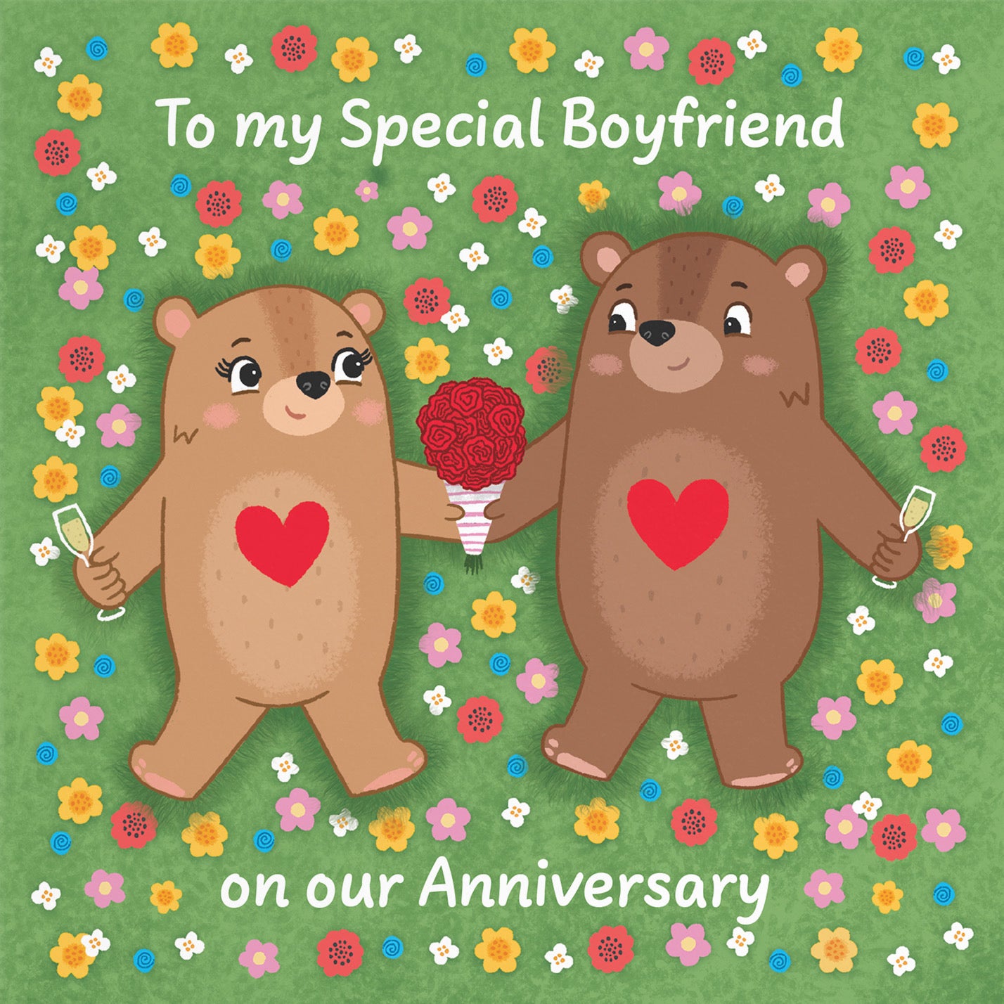 Boyfriend Anniversary Card Flowery Bears Love Story - Default Title (B0DHWD9Z1Y)