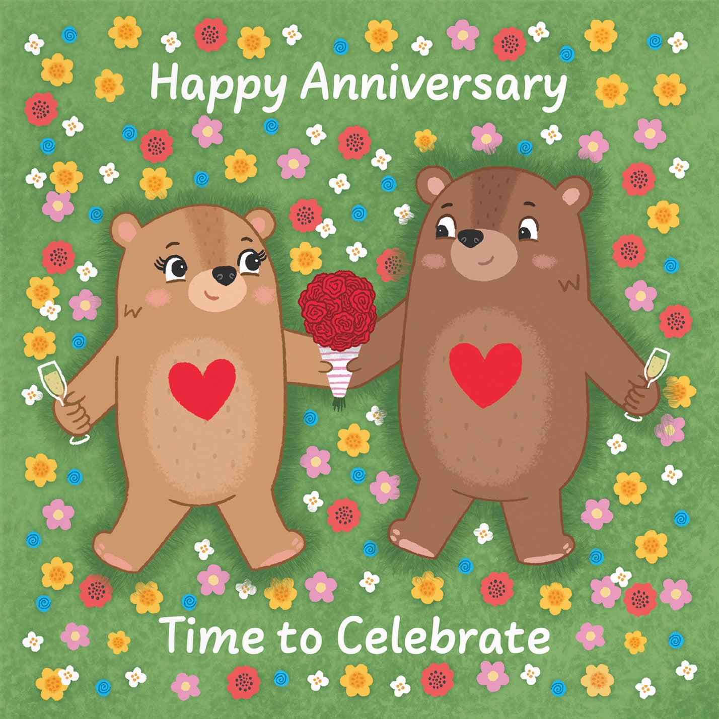 Flowery Bears Anniversary Card Love Story - Default Title (B0DHWDK6KW)