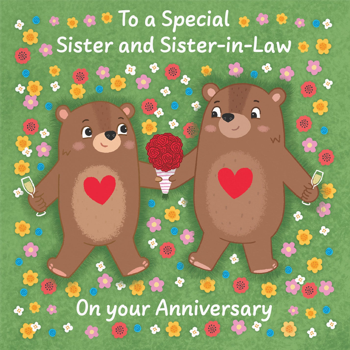 Sister And Sister In Law Anniversary Card Flowery Bears Love Story - Default Title (B0DHWDN5HX)