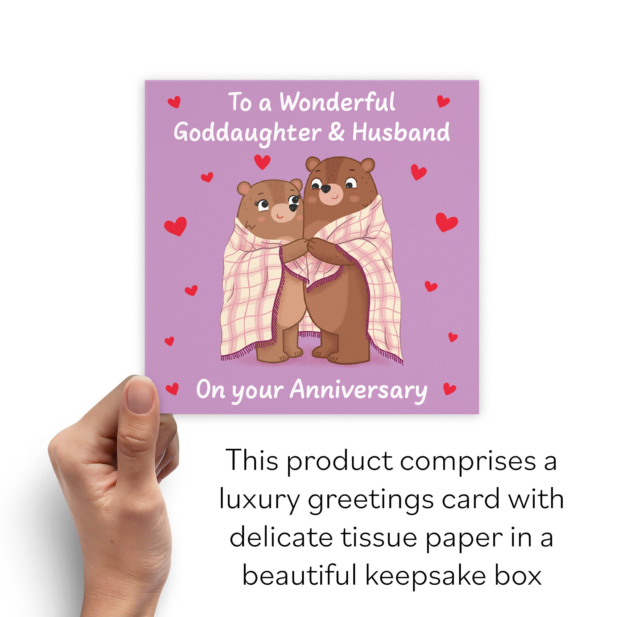 Boxed Goddaughter And Husband Anniversary Card Snuggly Bears Love Story - Default Title (B0DHZSPLHL)