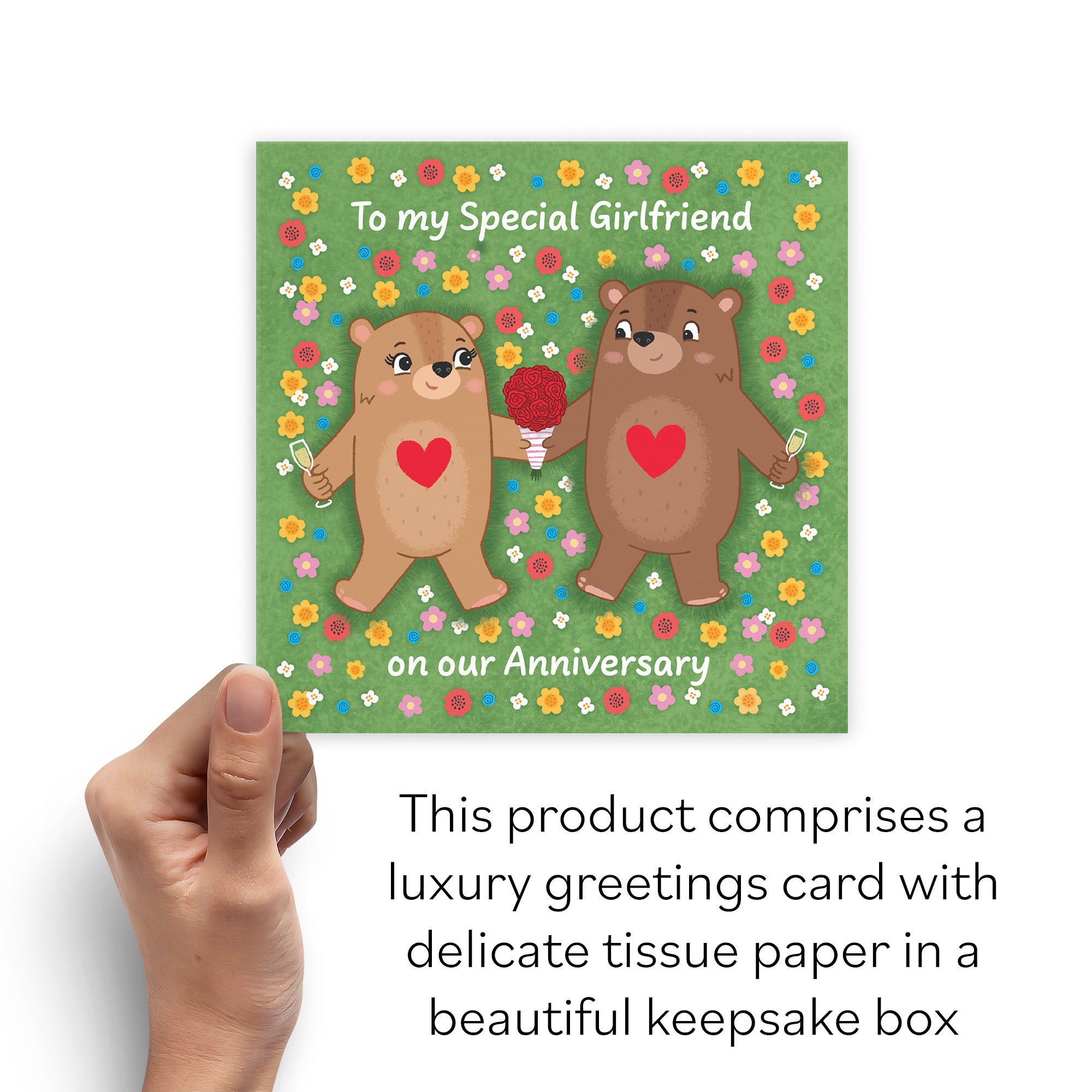 Boxed Girlfriend Anniversary Card Flowery Bears Love Story - Default Title (B0DHZSR495)