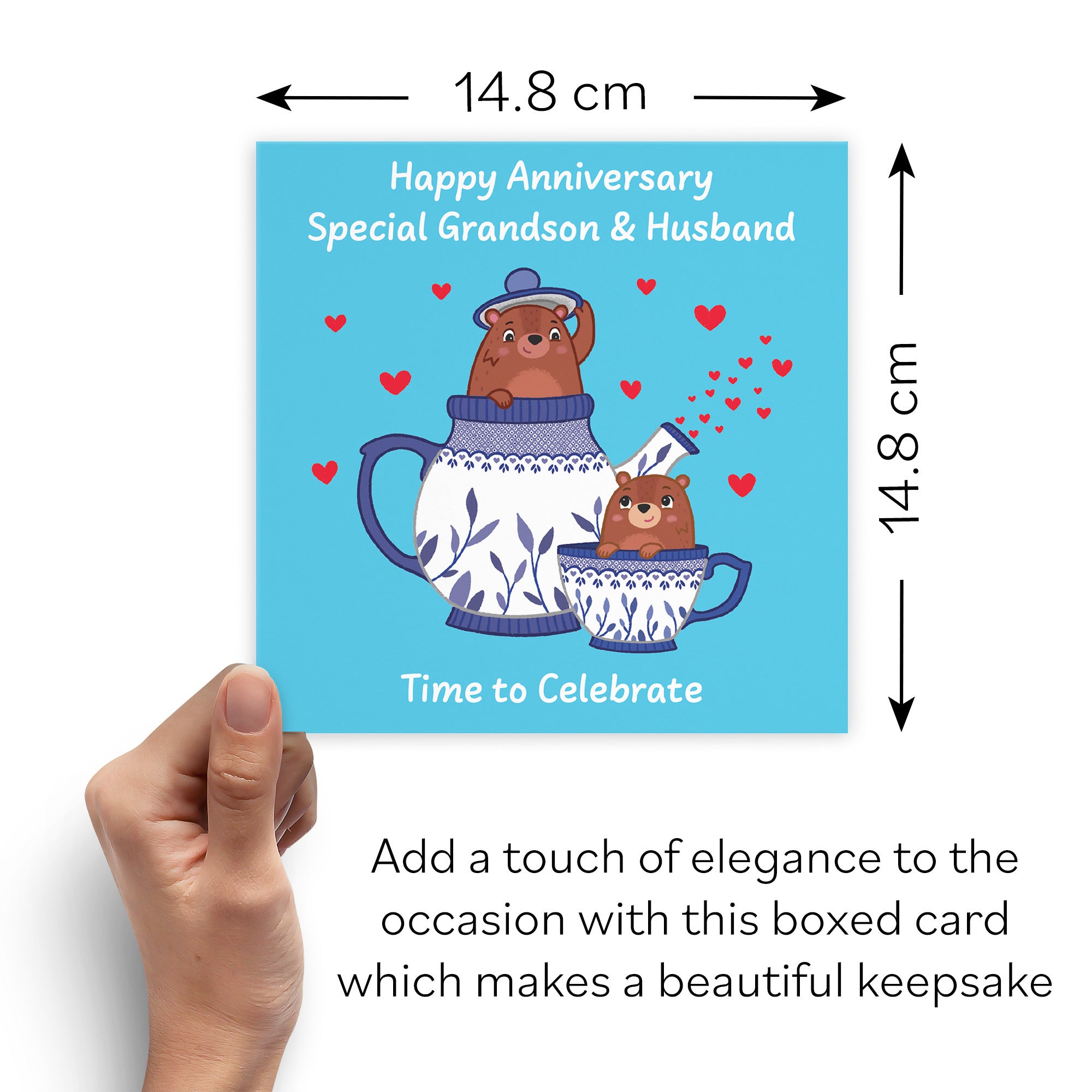 Boxed Grandson And Husband Anniversary Card Teapot Love Story - Default Title (B0DHZV5TRB)