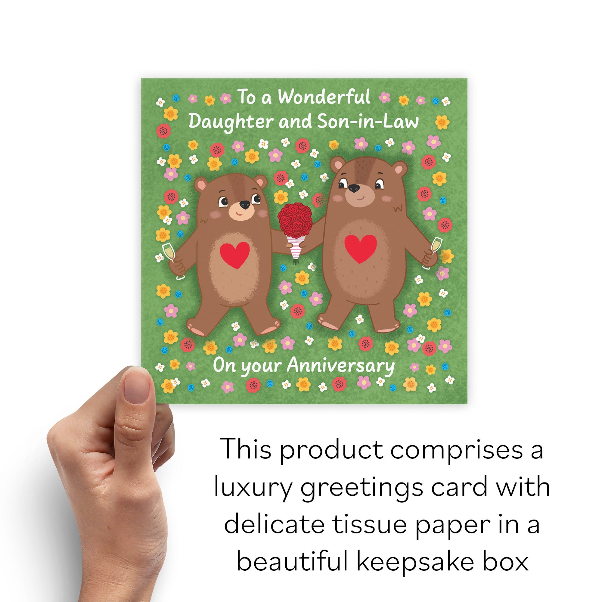 Boxed Daughter And Son In Law Anniversary Card Flowery Bears Love Story - Default Title (B0DHZVDMBB)