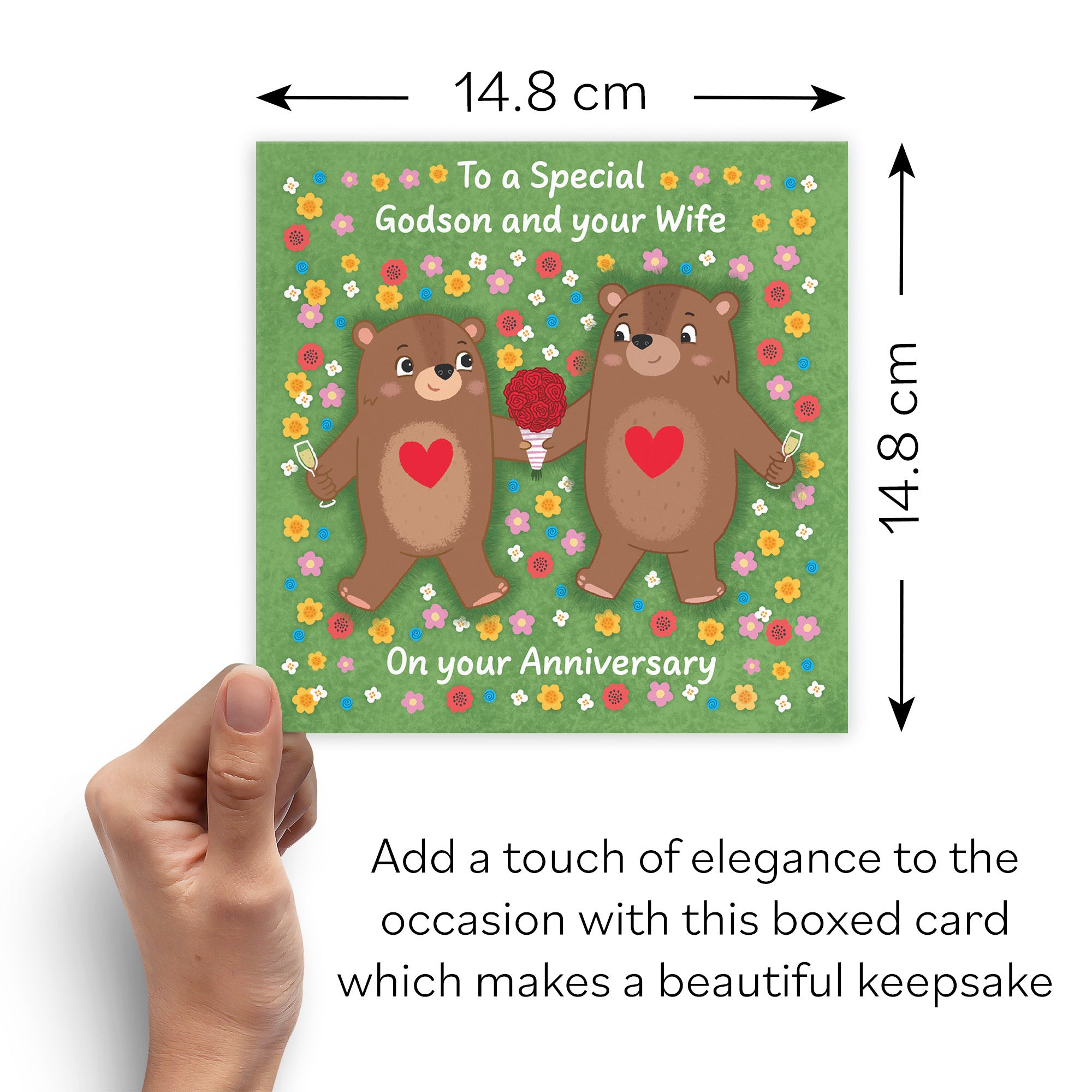 Boxed Godson And Wife Anniversary Card Flowery Bears Love Story - Default Title (B0DHZW46YH)