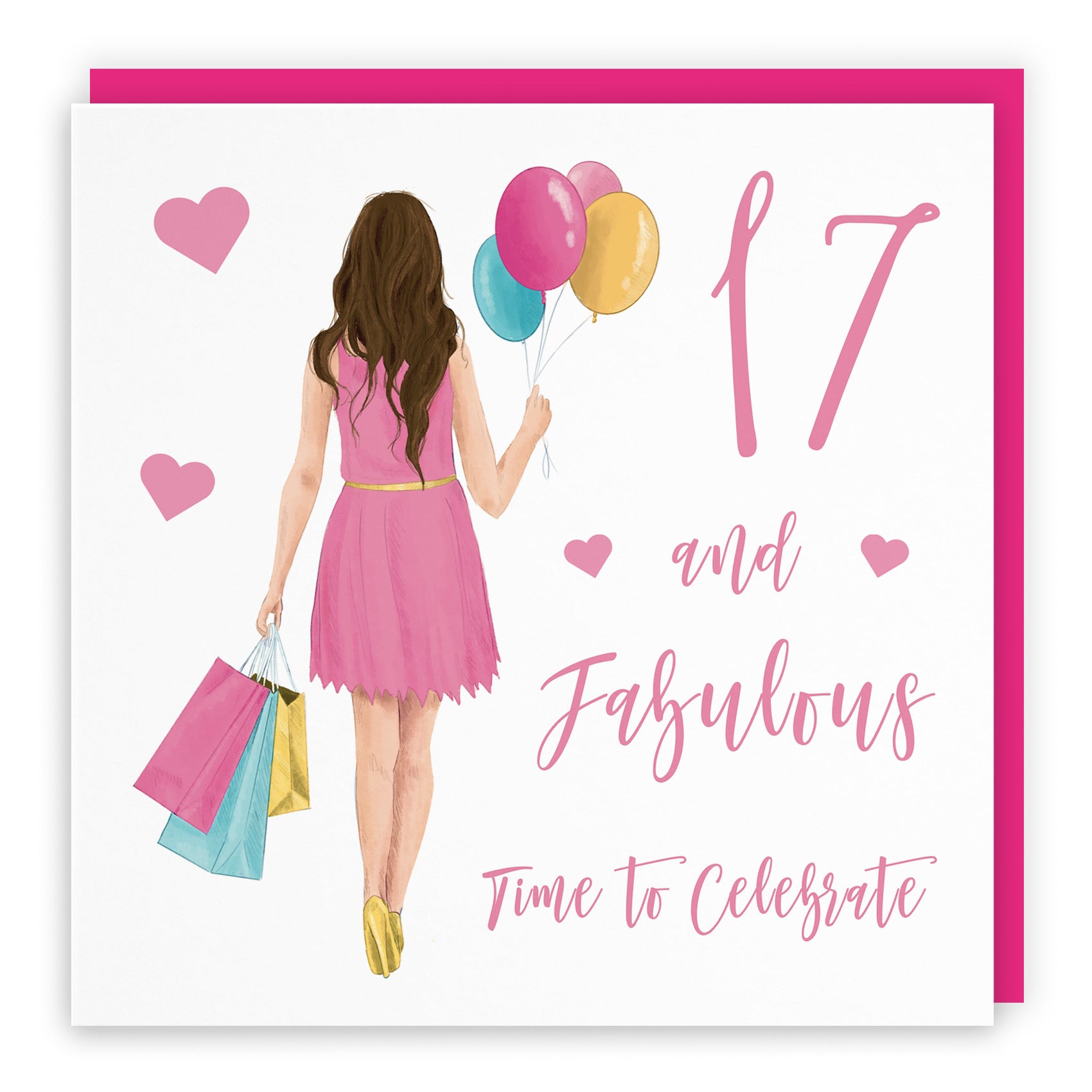 Girls 17th Birthday Card Balloons Hearts Iconic - Default Title (FH00018)