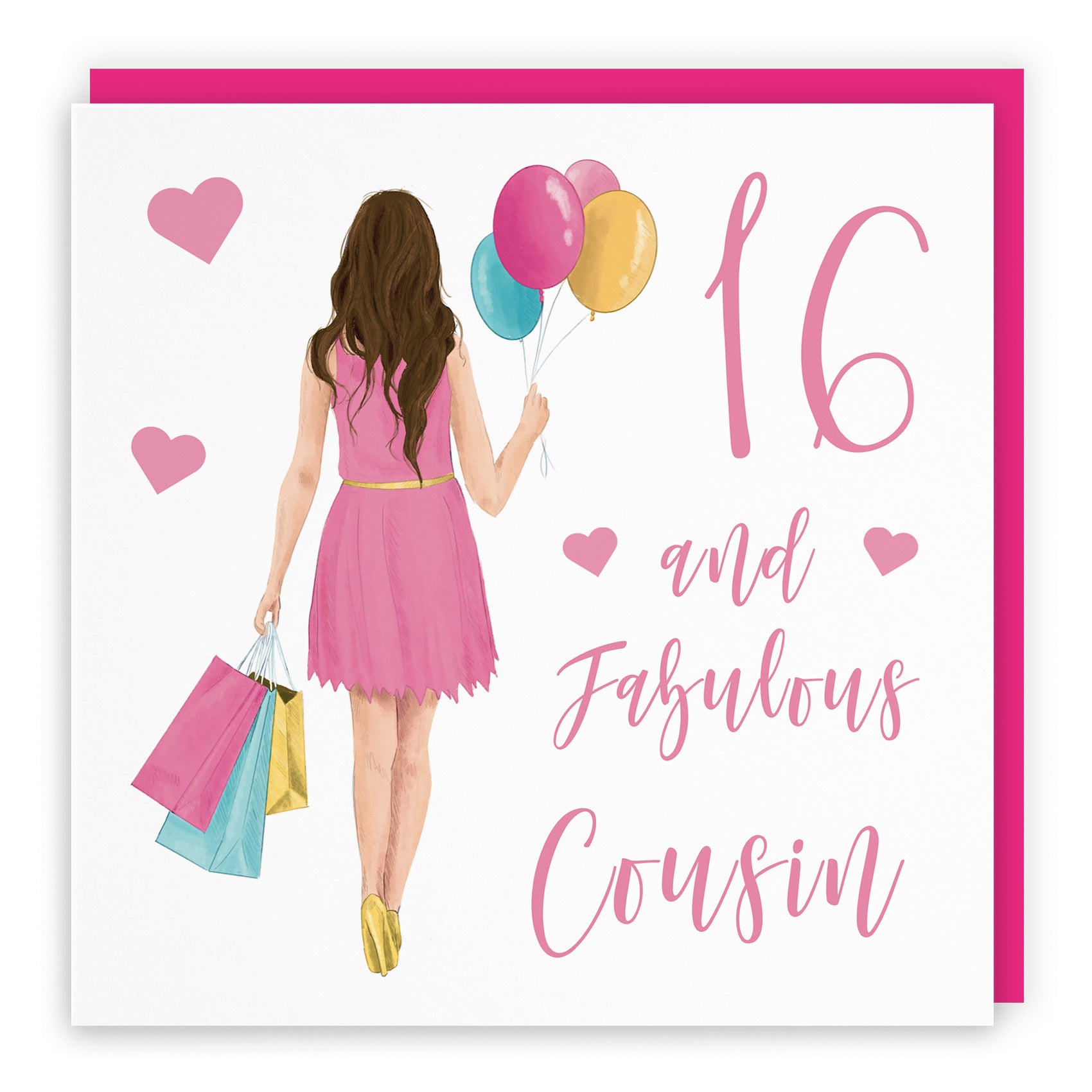 Female 16th Cousin Birthday Card Balloons Hearts Iconic - Default Title (FH00026)